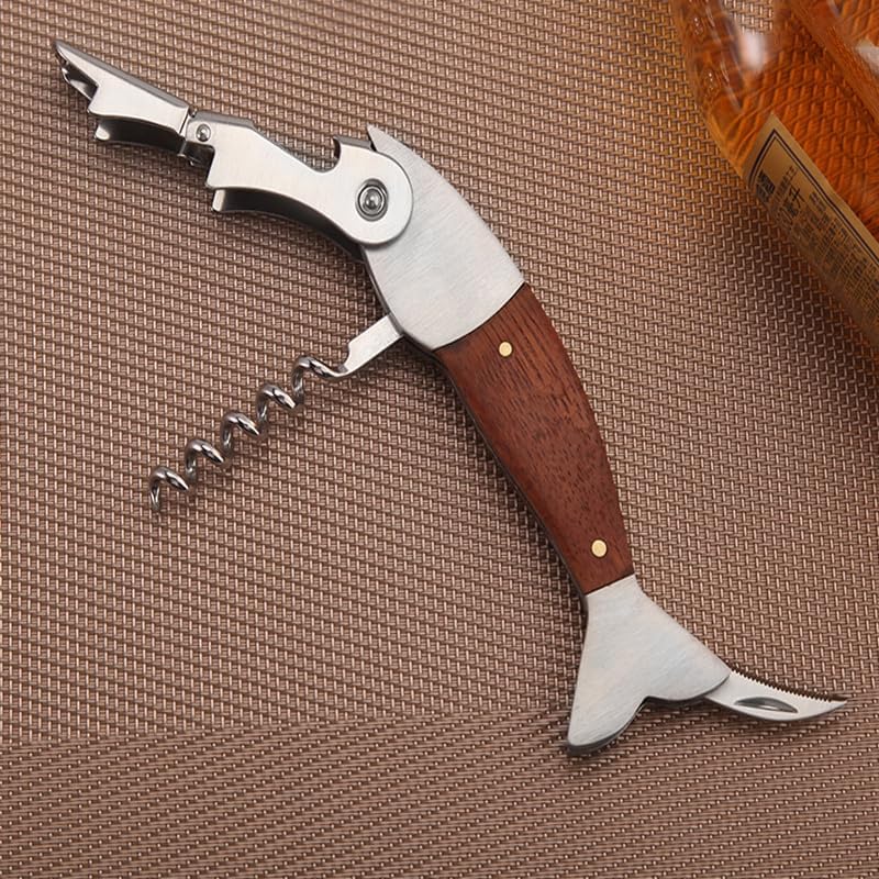 Unique Fish Corkscrew, Professional Waiters Corkscrew Wine Key Bottle Opener,Manual Wine Key for Servers, Waiters, Bartenders and Home Use (Brown fish)