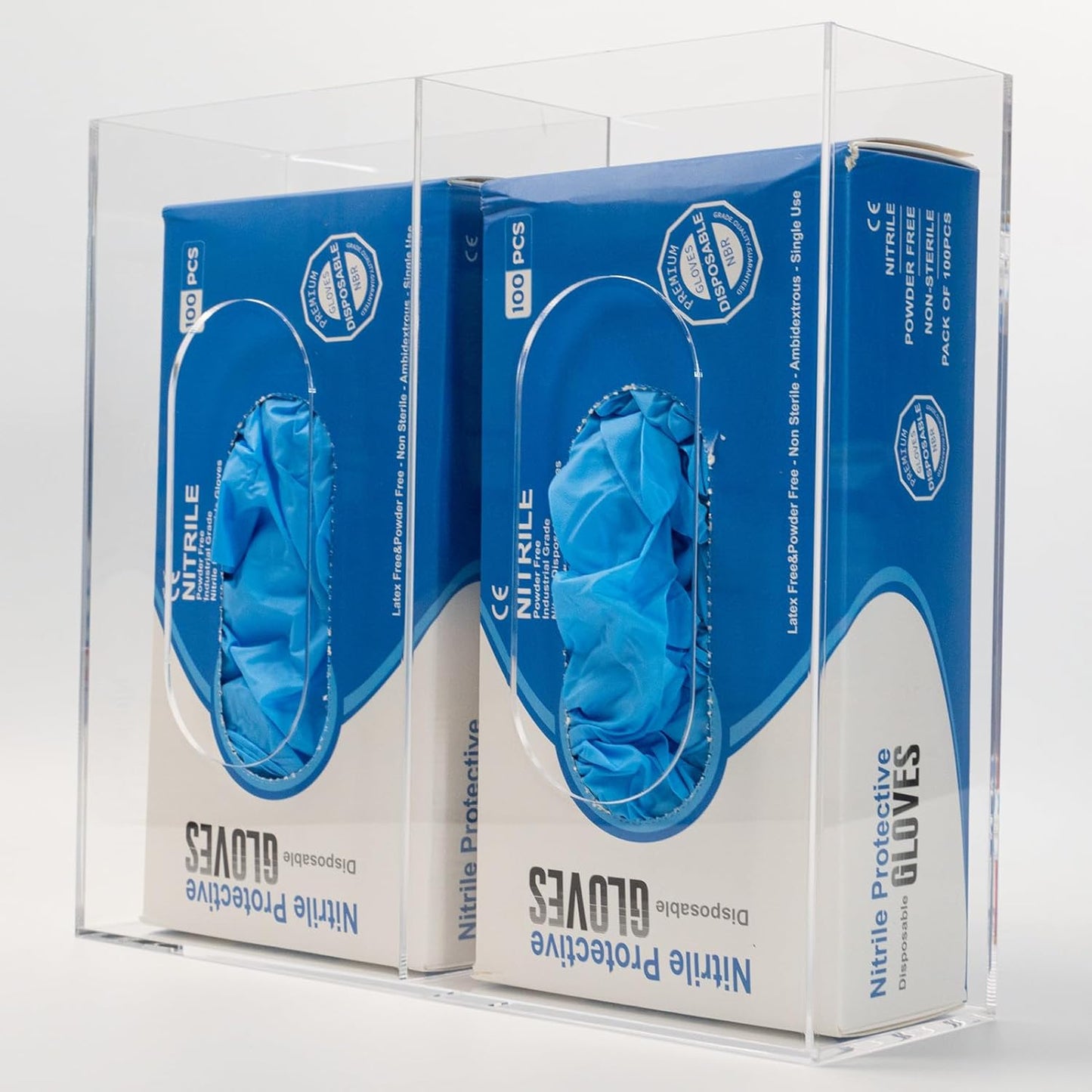 Glove Box Holder Dispenser Acrylic Double Side Loaded Clear Rack Storage Organizer for Medical, Latex, Rubber, Nitrile, Exam, Disposable Glove Boxes and Face Mask Holder Standing or Wall Mount