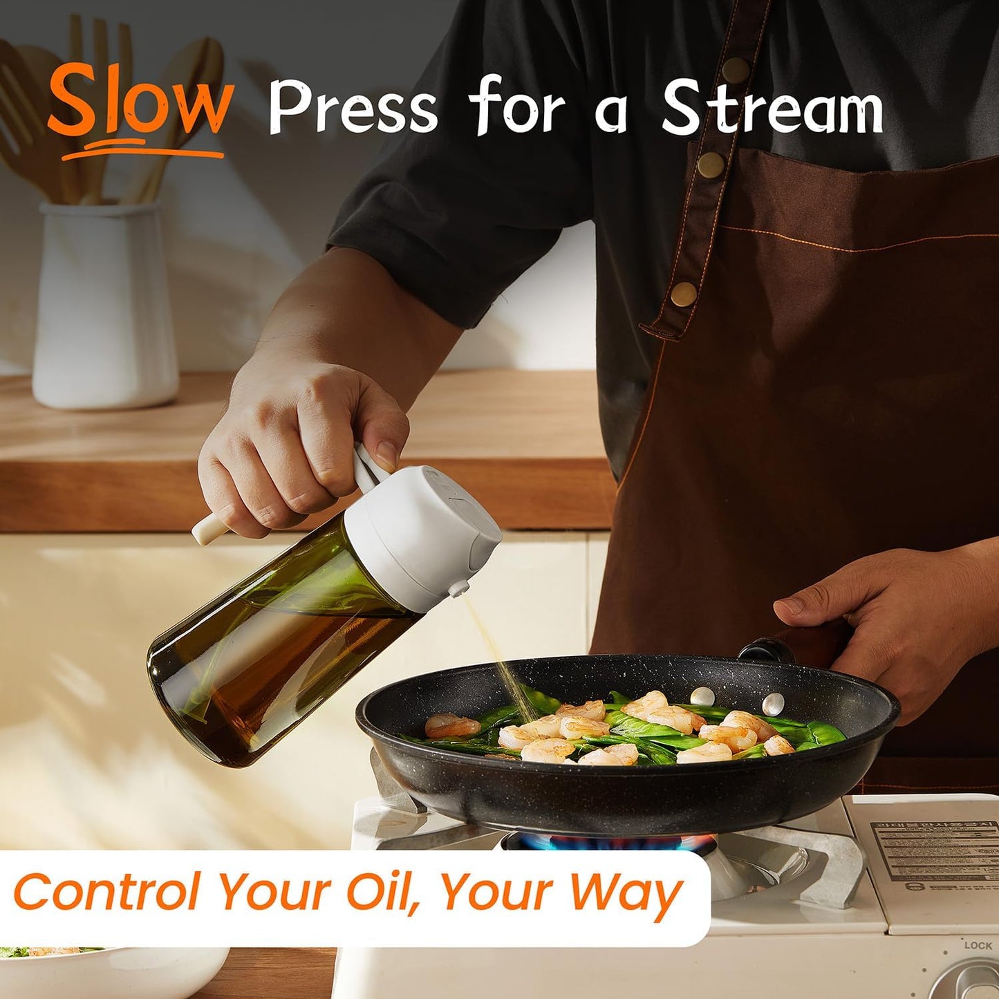 TrendPlain - 16oz Olive Oil Dispenser for Kitchen - 2 in 1 Olive Oil Dispenser and Oil Sprayer - Olive Oil Dispenser Bottle w/Stickers - Olive Oil Sprayer for Cooking 2Pcs White&Green (Light Blockage)