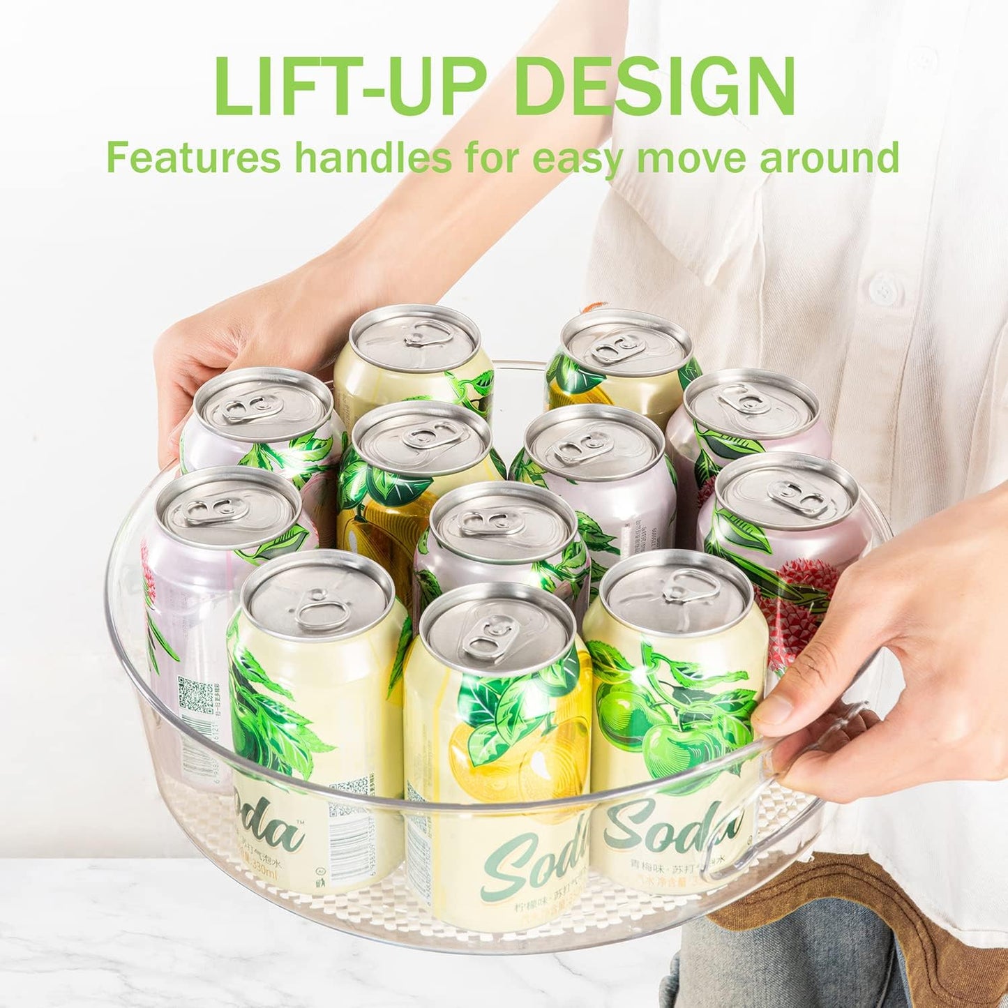 2 Pack Lazy Susan Cabinet Organizer with Handle 12 inch, Clear Spinning Lazy Susan Turntable for Pantry, Kitchen Sink, Corner Cabinet, Bathroom, Countertop, Non-Skid Liners Included, Free Rotating