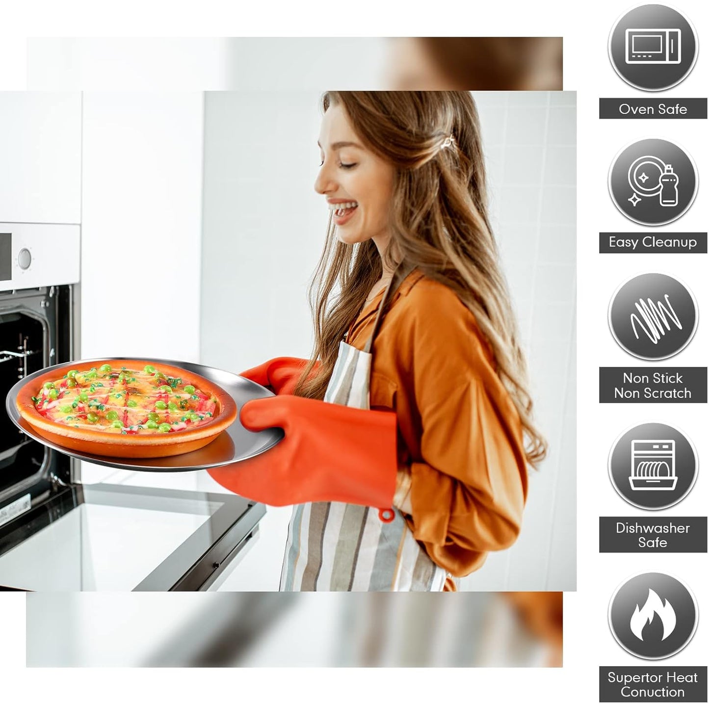 Thenshop 8 Pieces 6 Inch Pizza Pans Bulk Stainless Steel Sets Round Bakeware Pizza Trays for Oven Kitchen Baking Home Restaurant Safe Sturdy Reusable Easy Clean (Matte Silver)