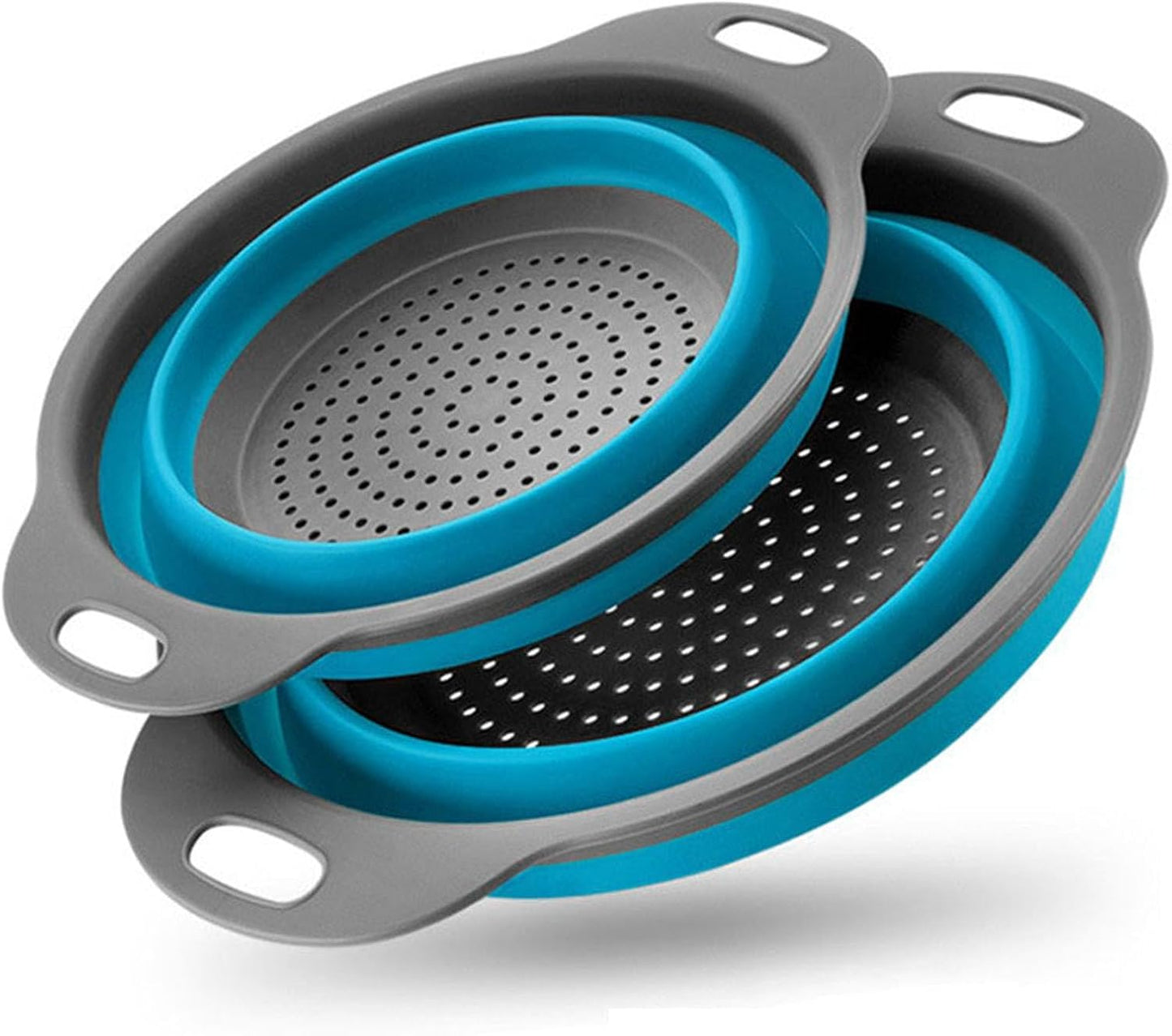 Collapsible Colander Set of 2 Silicone Kitchen Strainer Set, Perfect for Draining Pasta, Vegetable and fruit for Kitchen and Travel Use (Blue)