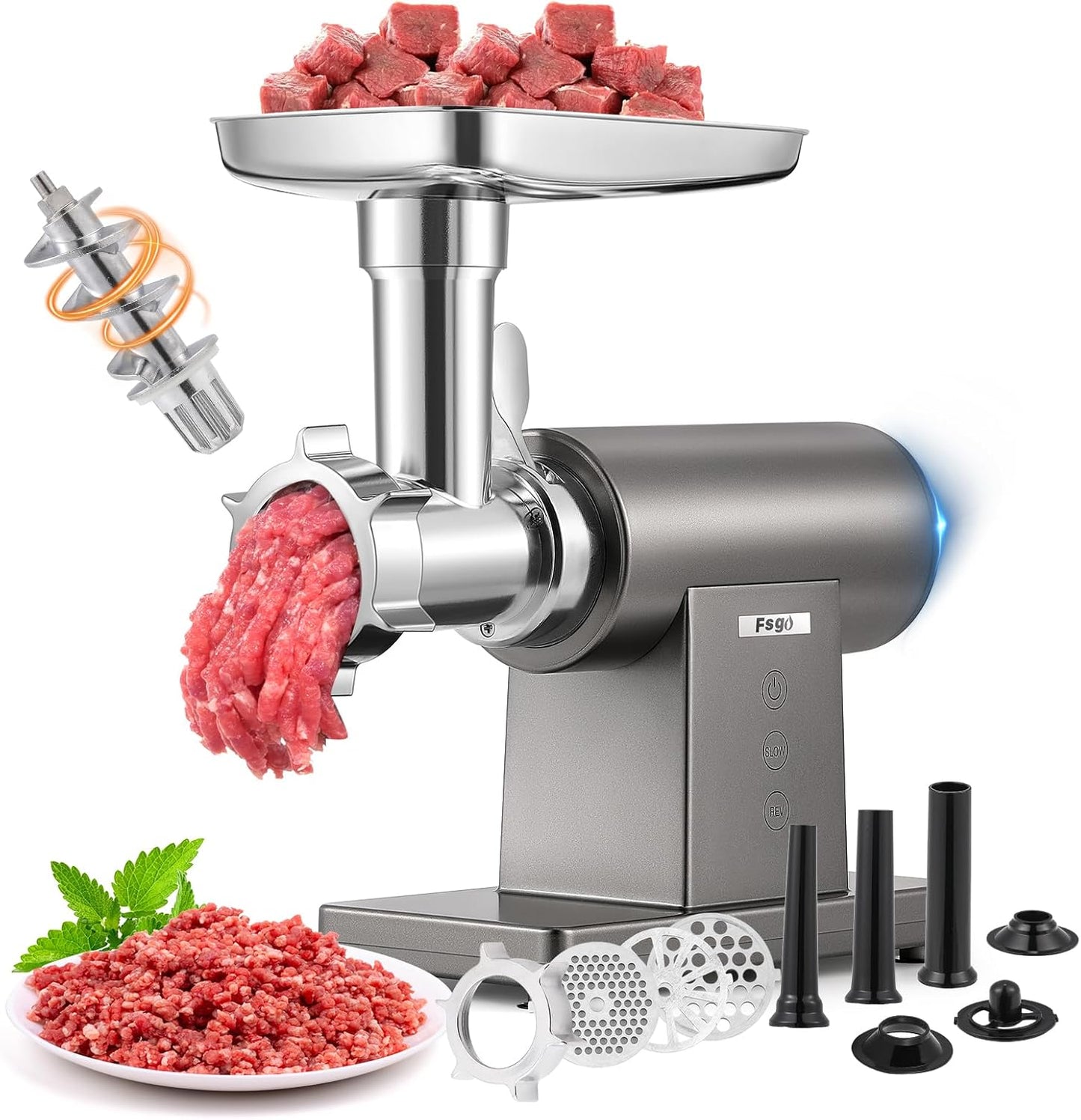 Meat Grinder Electric 3200W Heavy Duty Meat Mincer Chopper Machine Touch Control Multifunctional with Cutting Blade 3 Grinding Plates 3 Sausage Stuffers Kubbe Kit for Household&Commercial