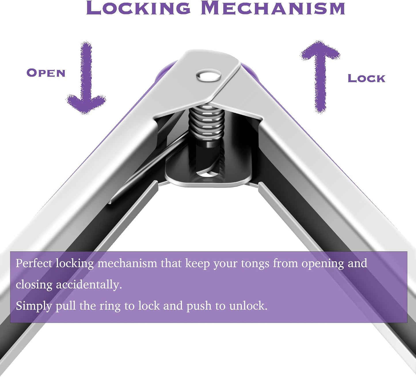Set of 2 Kitchen Tongs 9-Inch & 12-Inch, Premium Stainless Steel BPA Free Silicone Non-Stick Grilling Barbeque Cooking Locking Food Tongs, Purple