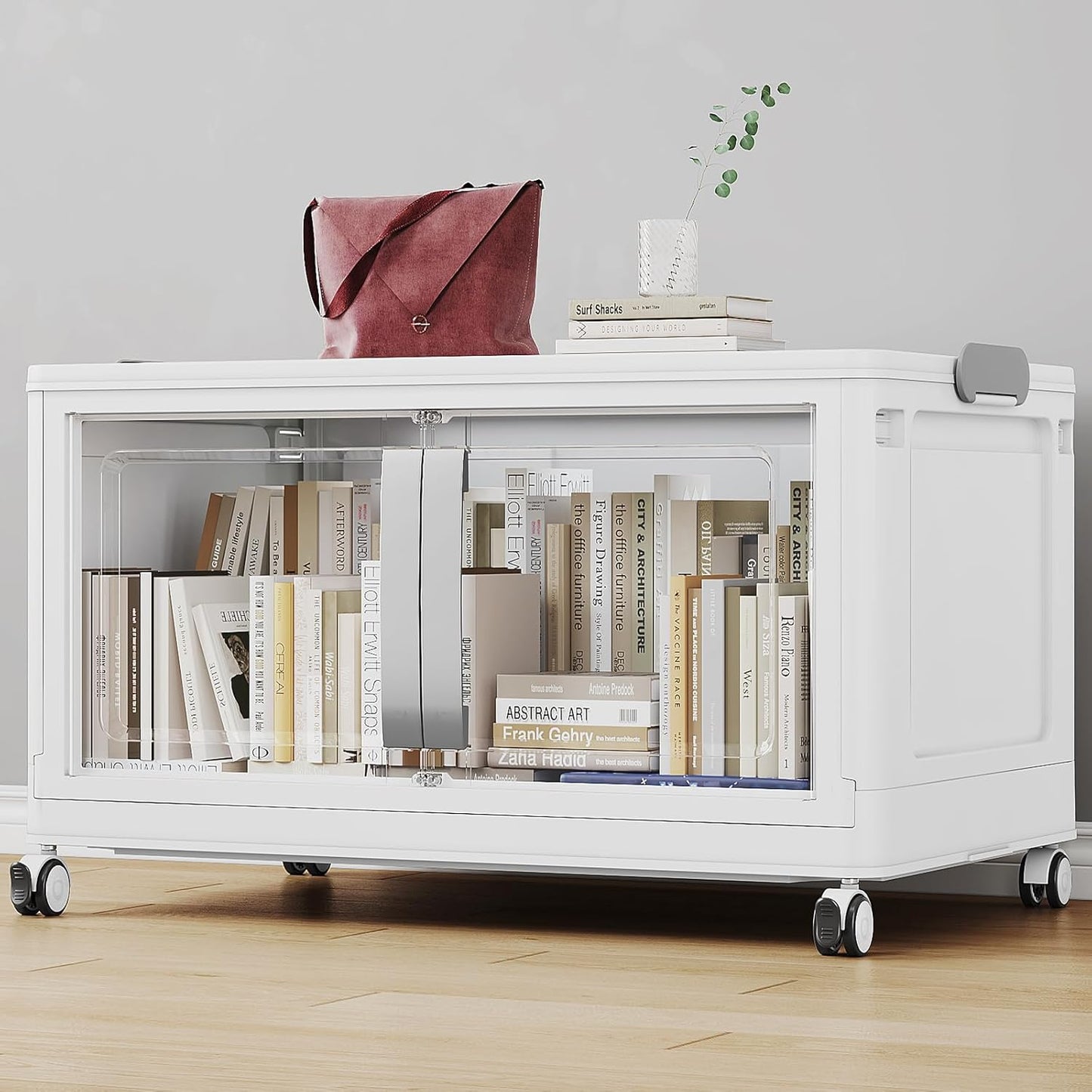 160QT Stackable Storage Bins with Lids, 40Gal Extra Large Collapsible Storage Box with Wheel, Plastic Storages with Clear Door Open Front for Home Bedroom Garage, White-1pack(1 lid)