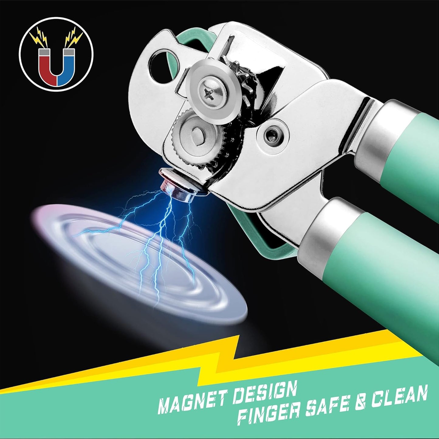 PrinChef Can Opener Manual, Can Tin Bottle Opener with Magnet - No-Trouble-Lid-Lift, Handheld Can Opener Smooth Edge with Sharp Blade, Heavy Duty and Easy to Use, for Seniors with Arthritis, Green
