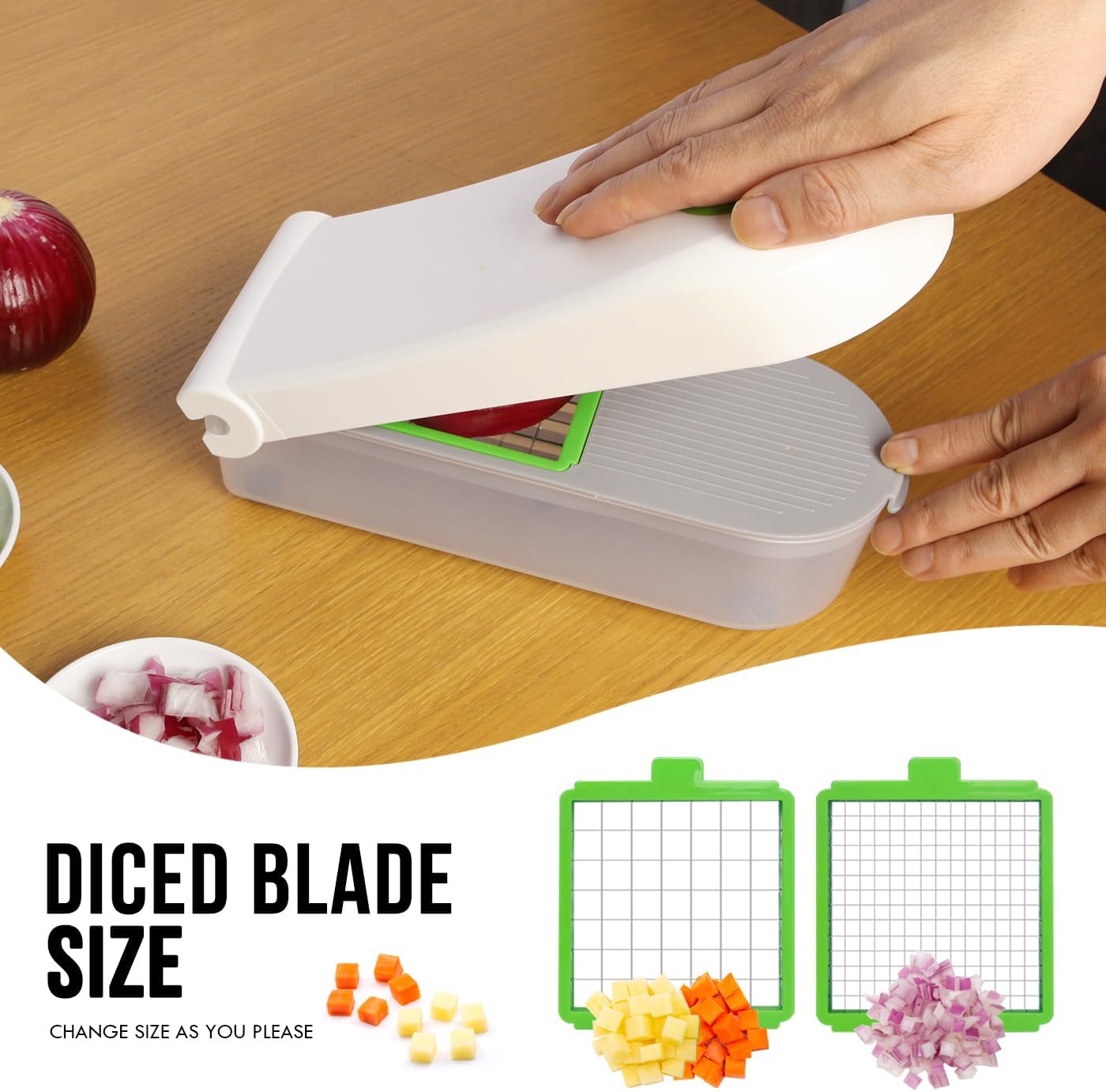 LHS Vegetable Chopper Slicer Veggie Dicer Cutter Multifunctional Food Chopper Onion Salad Potato Cutter with Container (2 in 1,White)