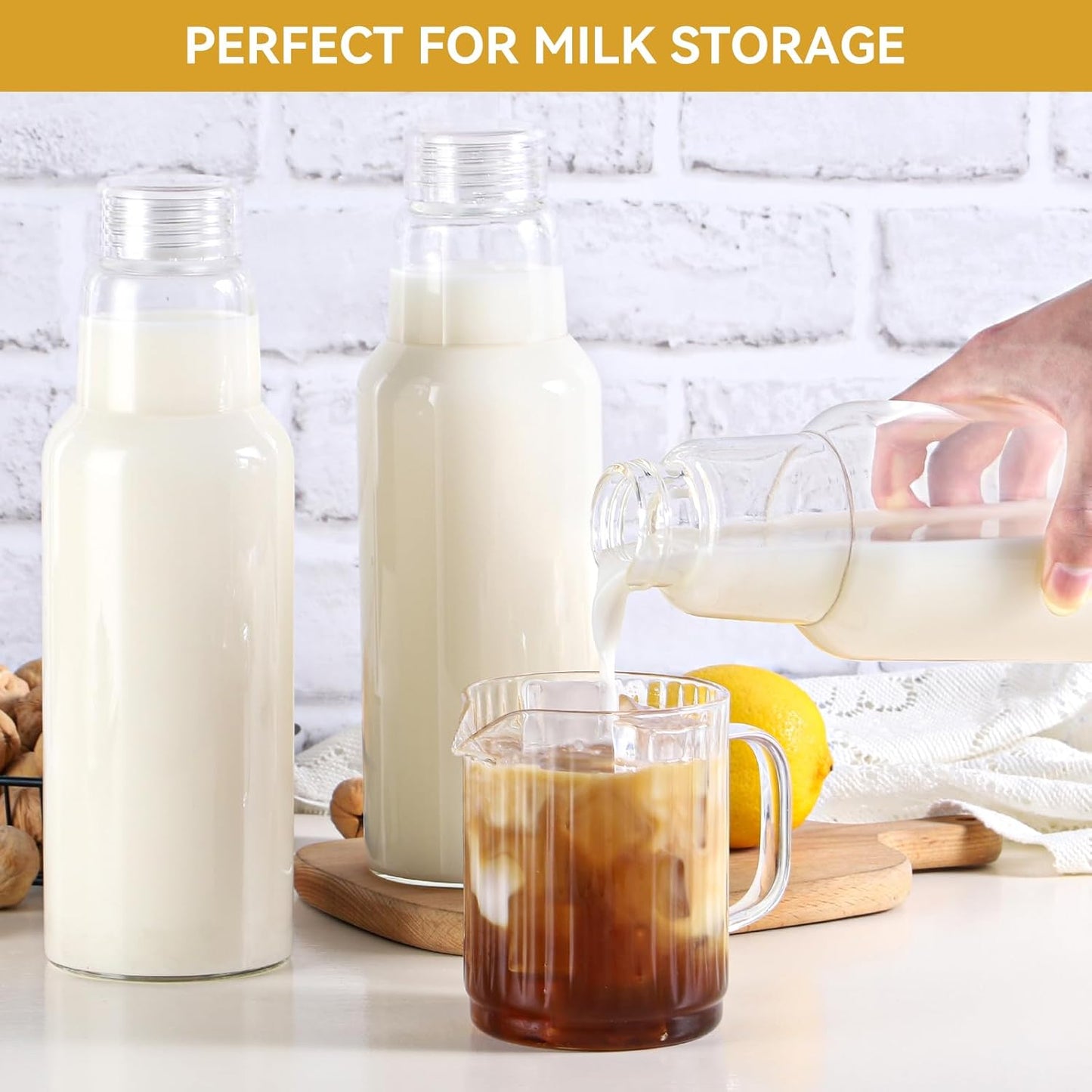 34 Oz Glass Juice Bottles with Lids, Glass Bottles, BPA Free, Borosilicate Glass for Juicing, Smoothies, Infused Water, Beverage Storage, Shaker Bottles (1 Pack)