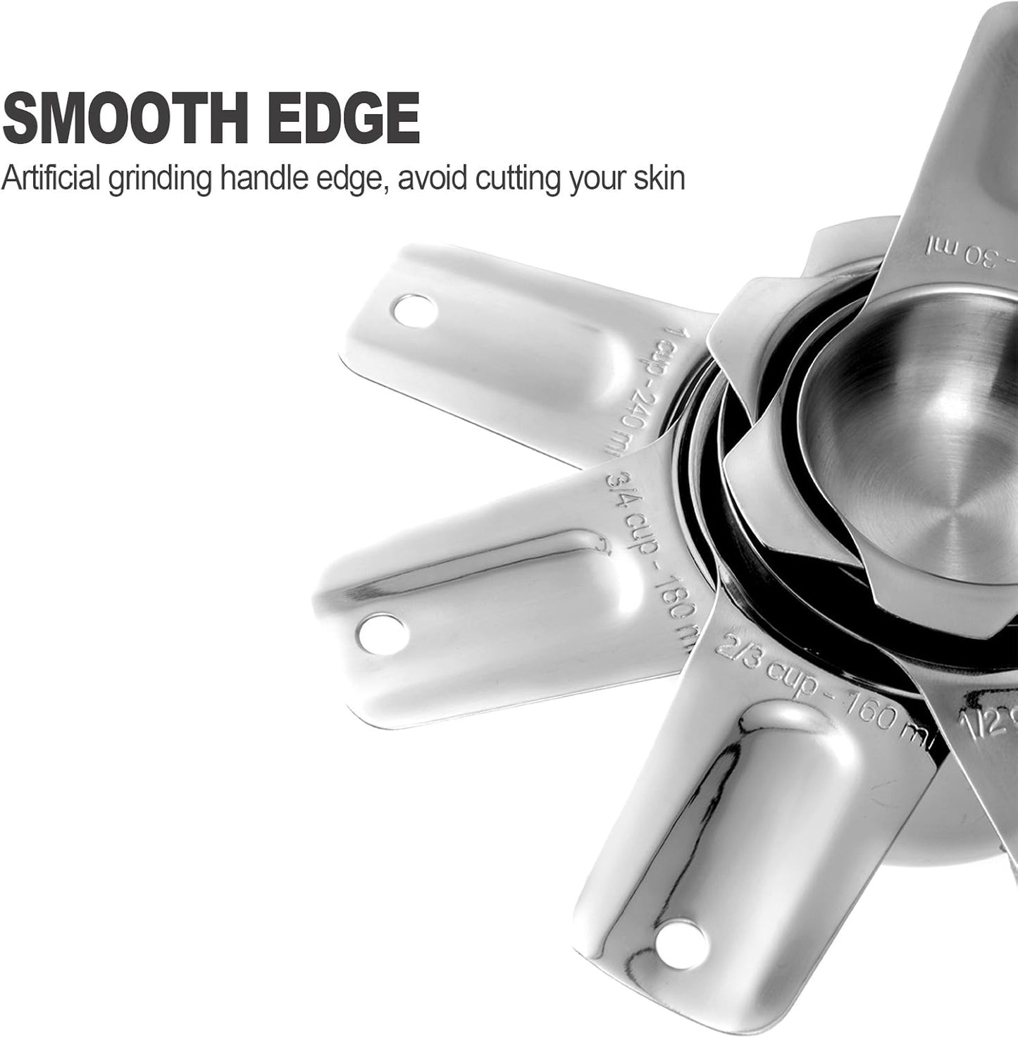 13-piece Measuring Cups and Spoons Set, 18/8 Stainless Steel Heavy Duty Ergonomic Handle with Ring Connector, Silver