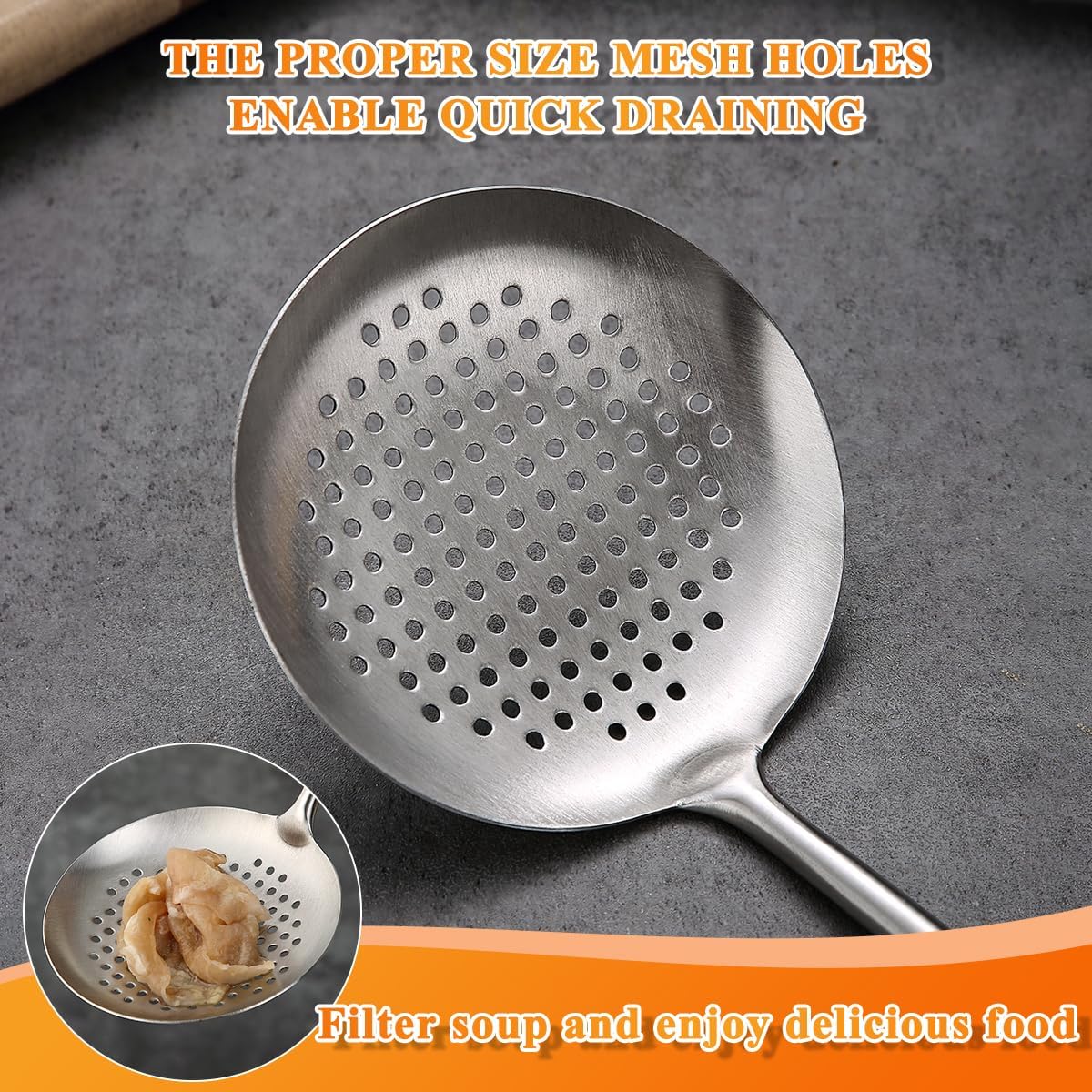 Kitchen Skimmer - Slotted Spoon for Straining, Stainless Steel Spider Strainer Skimmer Ladle for Cooking and Frying, Kitchen Utensils Pasta Spoon