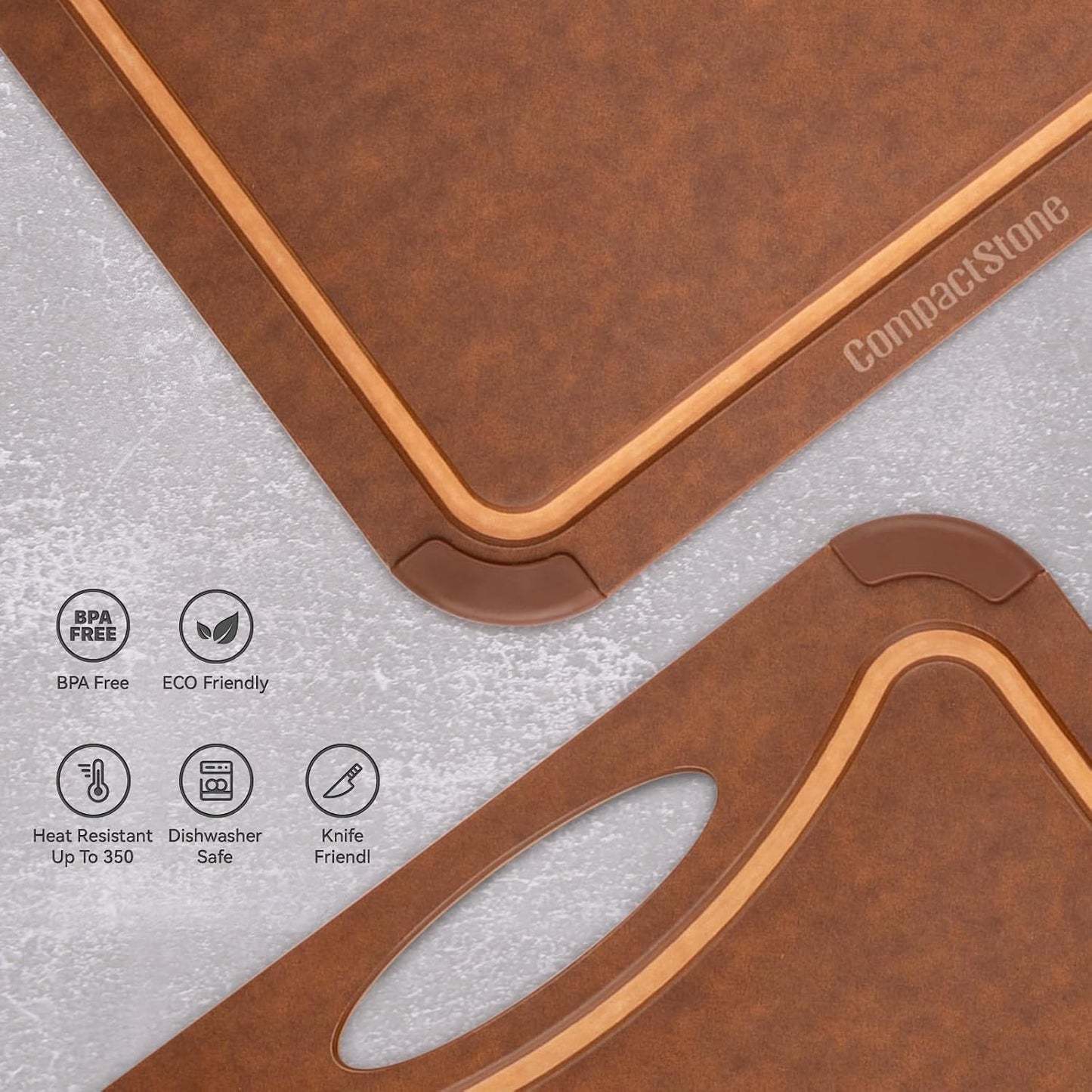 Cutting Board with Non-Slip Feet and Juice Groove for Kitchen, Wood Fiber Composite, 14.6-Inch by 10.8-Inch, Brown