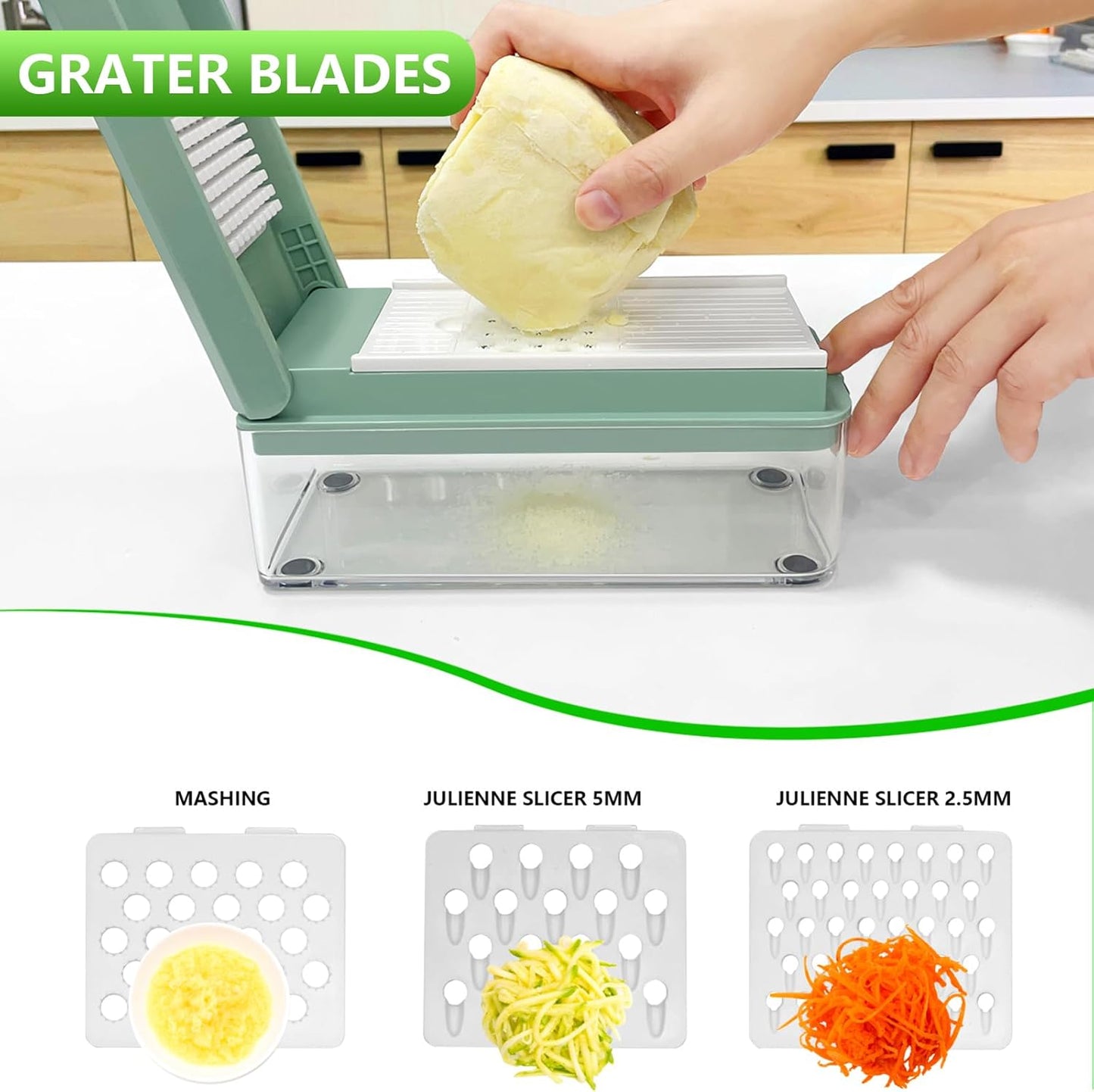 Vegetable Chopper, Onion Chopper Dicer, Mandoline Slicer, Food Chopper with Container, Vegetable Cutter for Salad Potato Carrot Garlic（10 Blades, Blue White）