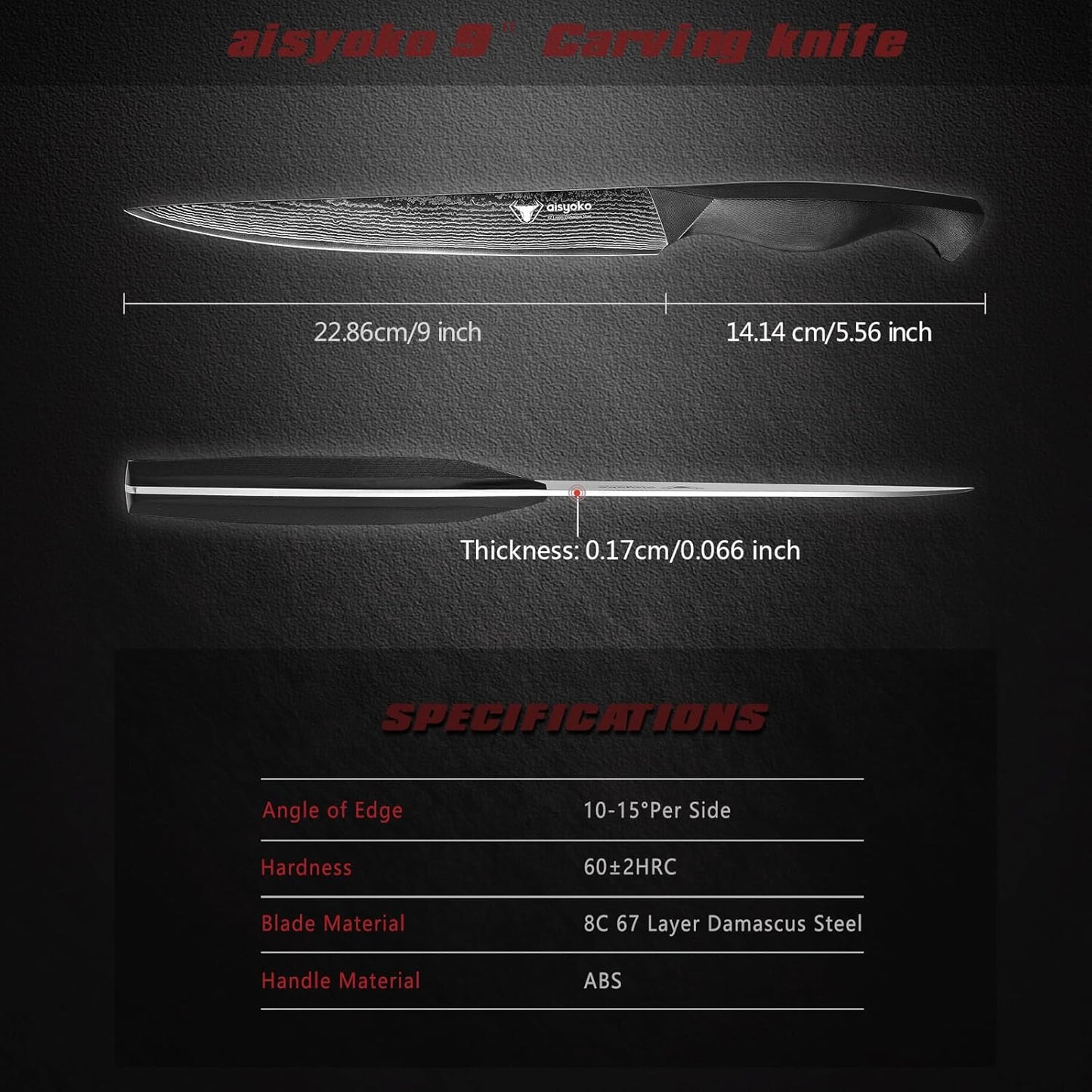 Slicing Knife 9", Long, Thin Blade, Allows for Cleaner Cuts to Preserve Juices and Flavor, Cutluxe Meat Carving Knife – Turkey Carving Knife,All Tang non-slip handle design,Premium Gift Box