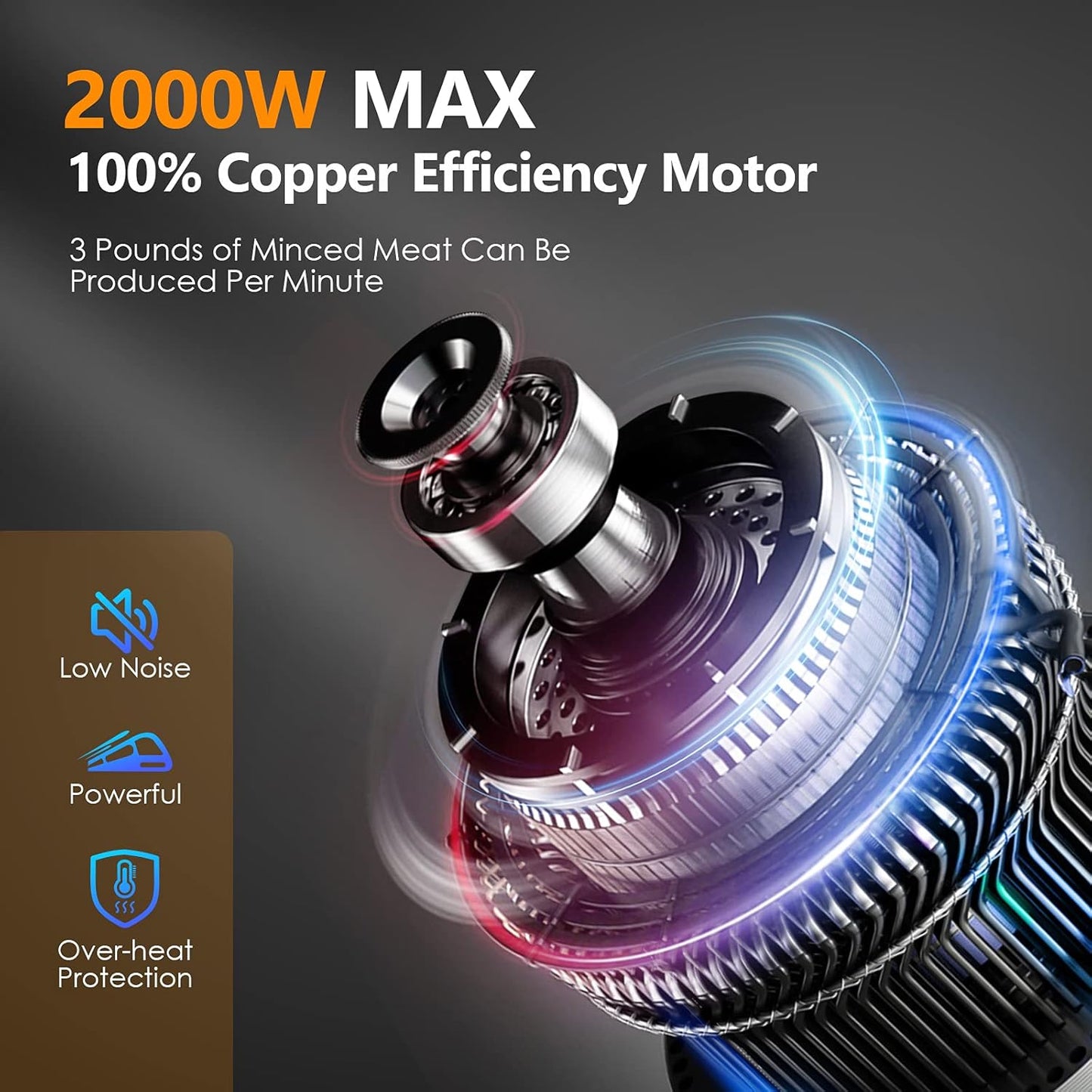 CHEFFANO Meat Grinder Electric, 350W[2000W Max] Electric Meat Grinder, Molino De Carne, Meat Mincer with Stainless Steel 2 Blades and 3 Plates, Sausage Staff Maker & Kubbe Kit for Home Kitchen Use