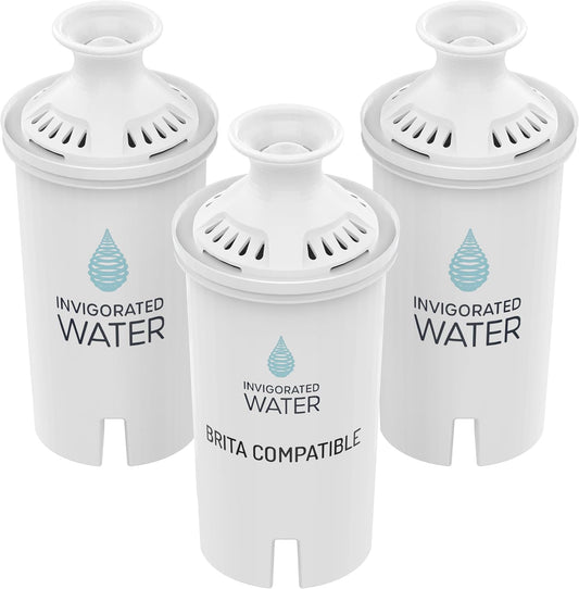 Invigorated Living Brita Filter Replacement, Pack of 3, Alkaline Water Filters for Brita Pitchers, BPA-Free, Removes Copper, Chlorine, Heavy Metals, 40-Gallon/Filter Long Life
