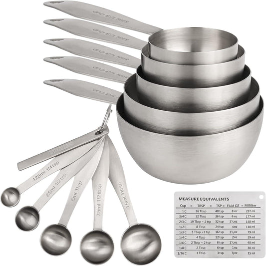 Smithcraft Measuring Cups and Spoons, 12 Piece Metric & US 18/8 Stainless Steel Measuring Cup and Spoon Set, Dry Metal Measuring Cups Spoons & Leveler & Measure Equivalents for Kitchen & Baking