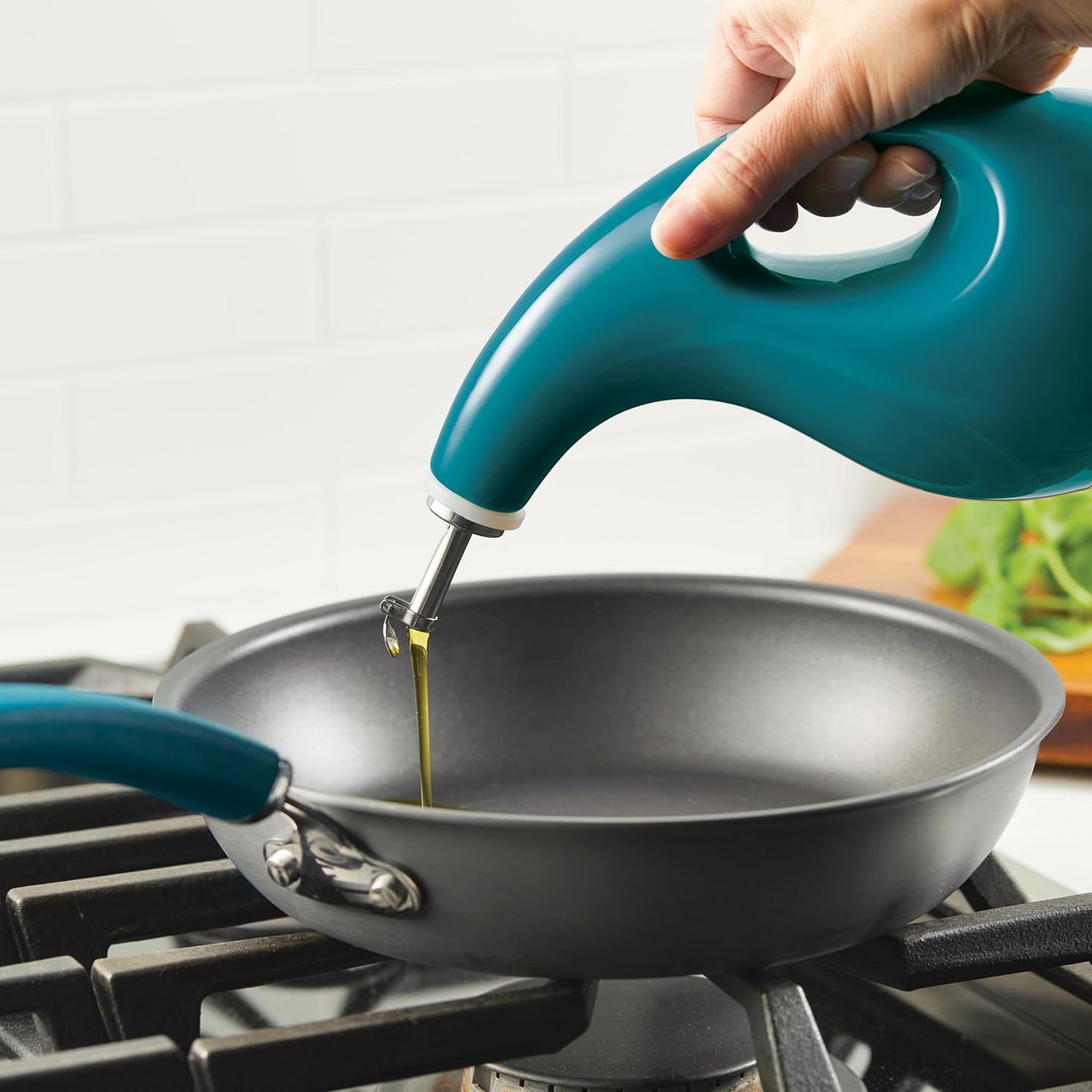 Rachael Ray Ceramics EVOO Oil and Vinegar Dispensing Bottle, 24 Ounce, Turquoise