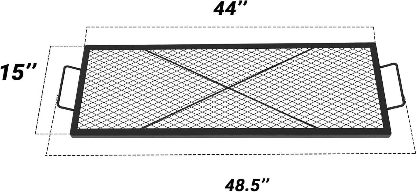onlyfire Rectangle X-Marks Fire Pit Cooking Grate, Campfire Grill Grate with Handles Heavy Duty Steel BBQ Grill for Outdoor, 44-Inch