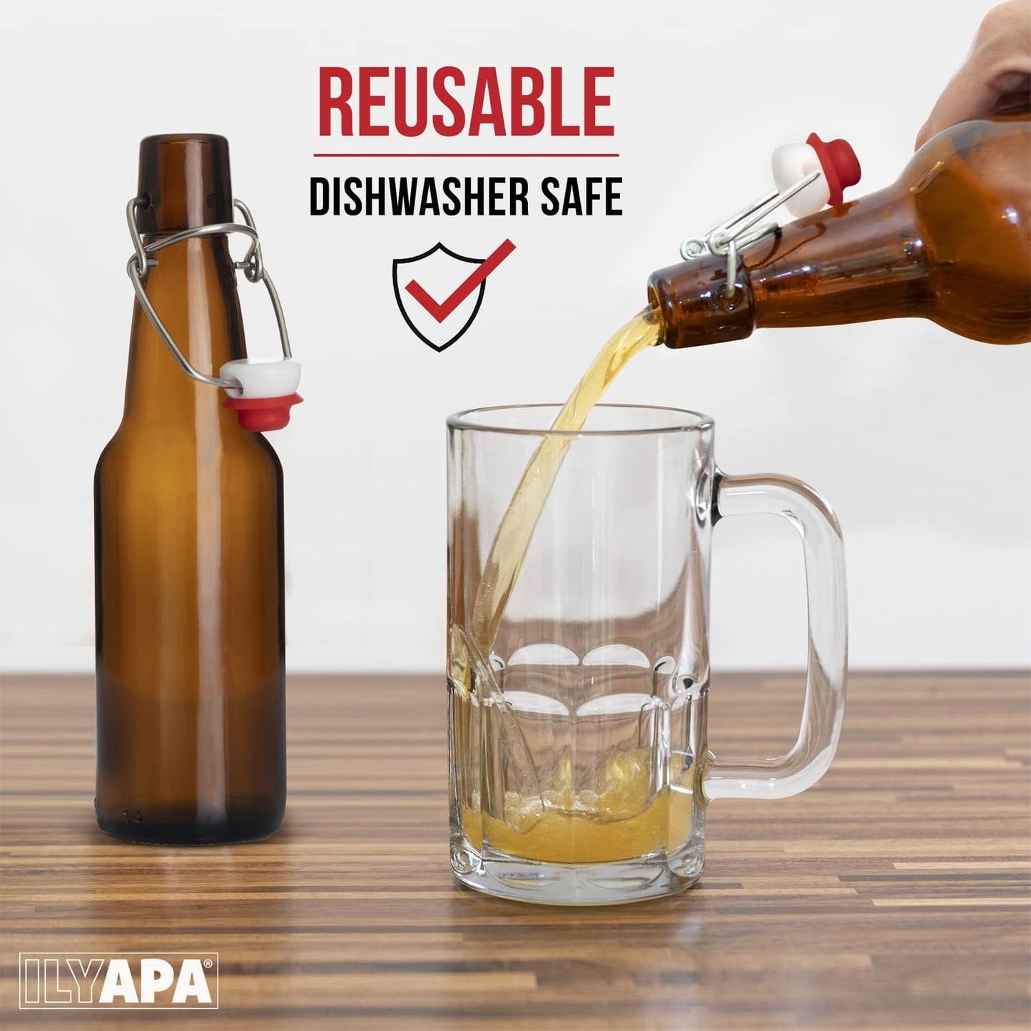 Ilyapa 16 oz Amber Flip Top Glass Beer Bottles for Home Brewing, Set of 12