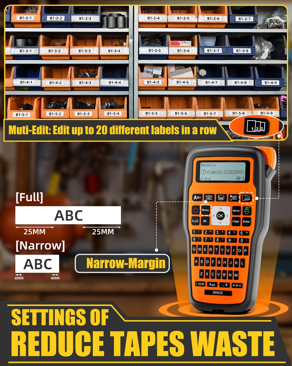 Label Maker Machine with-Tape, Heat Shrink Label Maker Waterproof-Labels, Wire Cable label Maker, E1000 Labeler Machine with-Tape 12mm Laminated Handheld Labeling Machine for Industrial Office