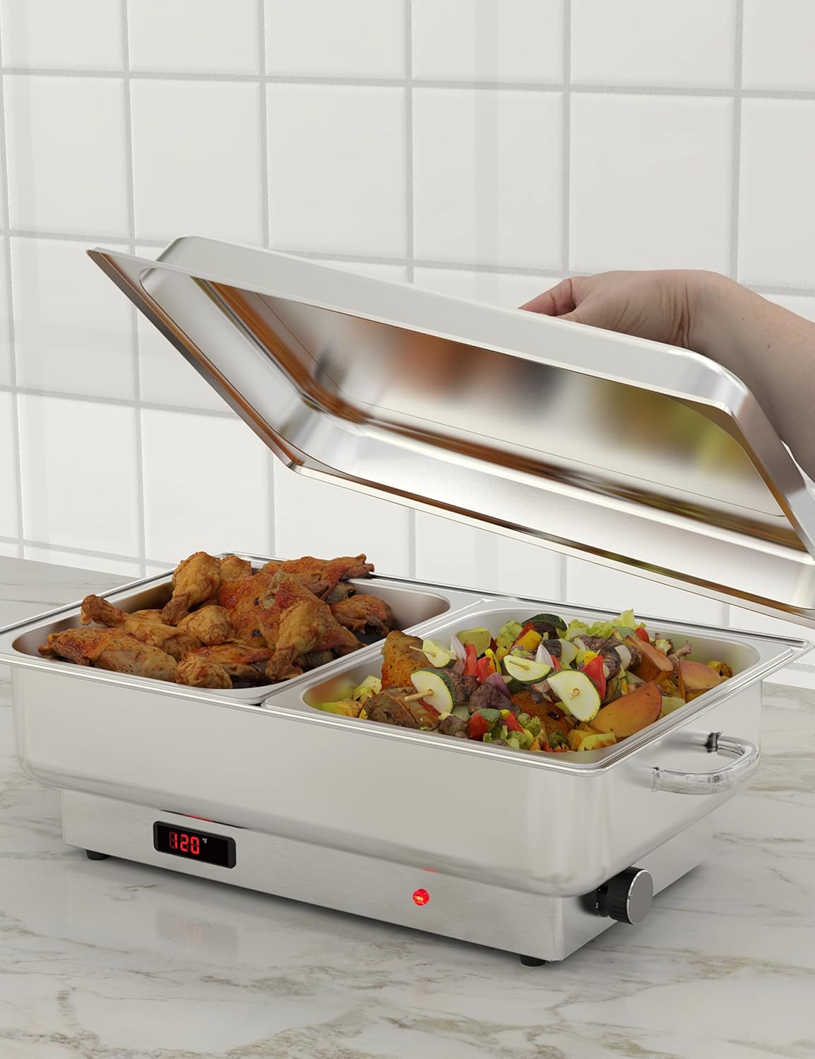 2 PACK Electric Chafing Dish Buffet Set 2 x 4.5QT Buffet Servers and Warmers Digital Display Temperature Warming Tray Stainless Steel Food Warmer for Parties Weddings Caterings