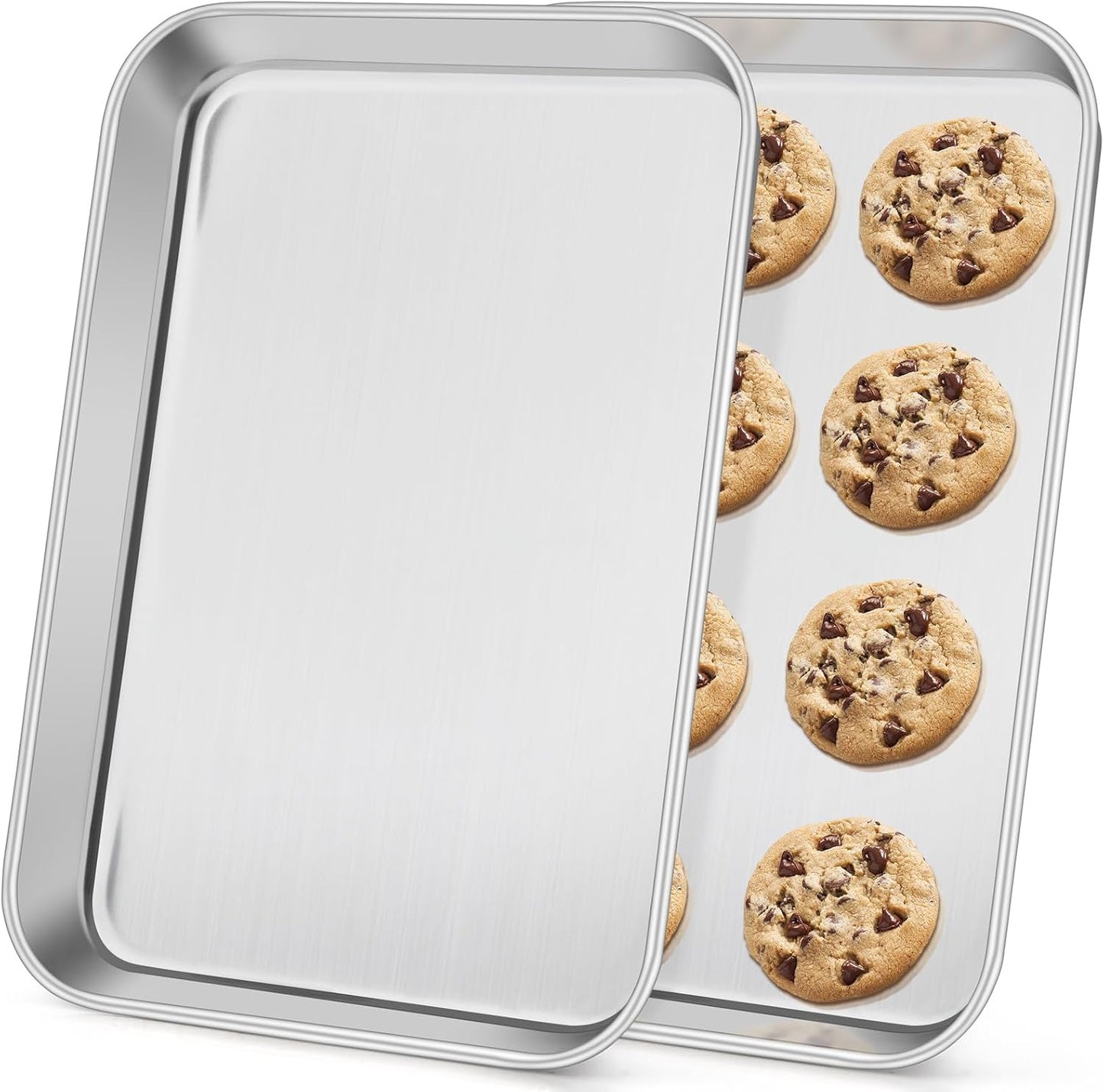 Baking Sheets Set of 2, Leonyo 12.4IN x 9.6IN Stainless Steel Cookie Sheets for Baking, 1IN Deep Metal Toaster Oven Pan Tray for Oven, Dishwasher Safe