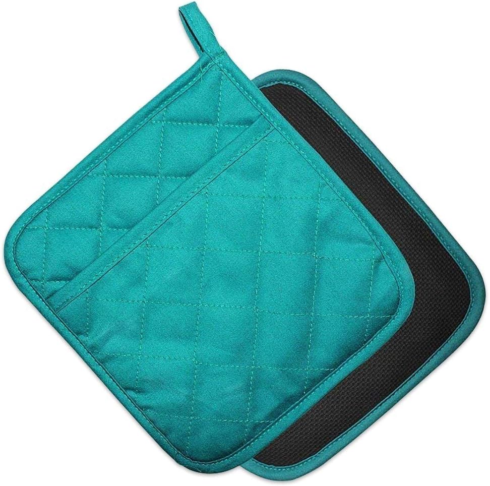 Cotton and Neoprene Oven Pads Pot Holders with Pocket 8"x8.5" Dual-Function Hot Pad Set for Finger Hand Wrist Protection Heat Resistant to 428°F Teal