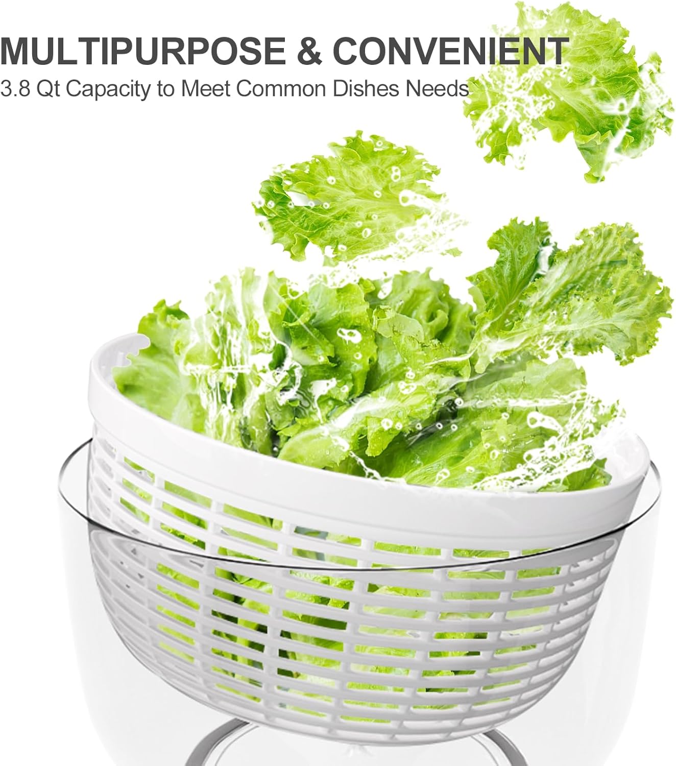 Smile mom Salad Spinner Small Lettuce Spinner Kitchen Gadgets Vegetable Washer, High Efficiency for Home Kitchen Washing & Drying Leafy Vegetables, One-Handed Handle Easy Press 3.8 Qt White