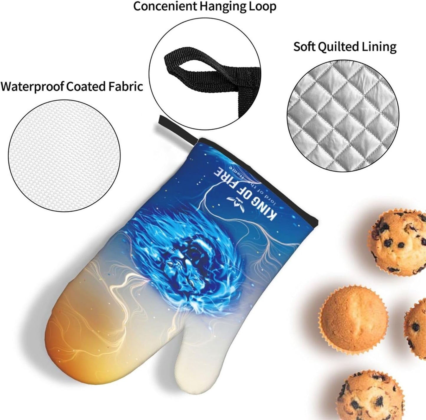 Orange Blue Oven Mitts and Pot Holders Sets of 3 Heat Resistant Funny Hot Pads Lion Oven Gloves for Kitchen Cooking BBQ Baking