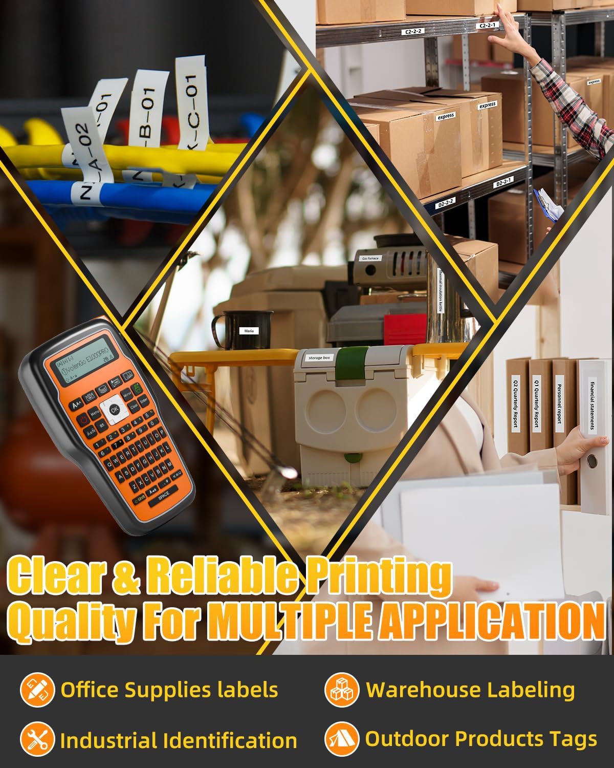 Label Maker Machine with-Tape, Heat Shrink Label Maker Waterproof-Labels, Wire Cable label Maker, E1000 Labeler Machine with-Tape 12mm Laminated Handheld Labeling Machine for Industrial Office