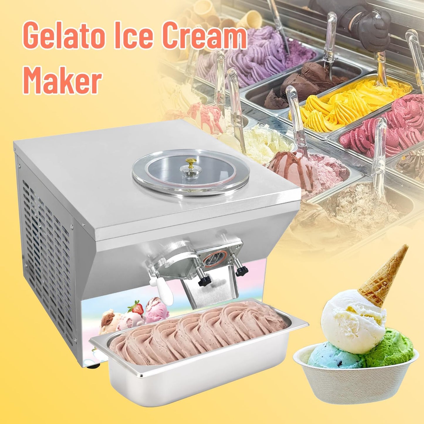 Commercial Hard Ice Cream Machine 3 Gal/Hour Italian Gelato & Turkish Ice Cream Maker for Coffee Shops, Cafes, Bakeries & Food Trucks