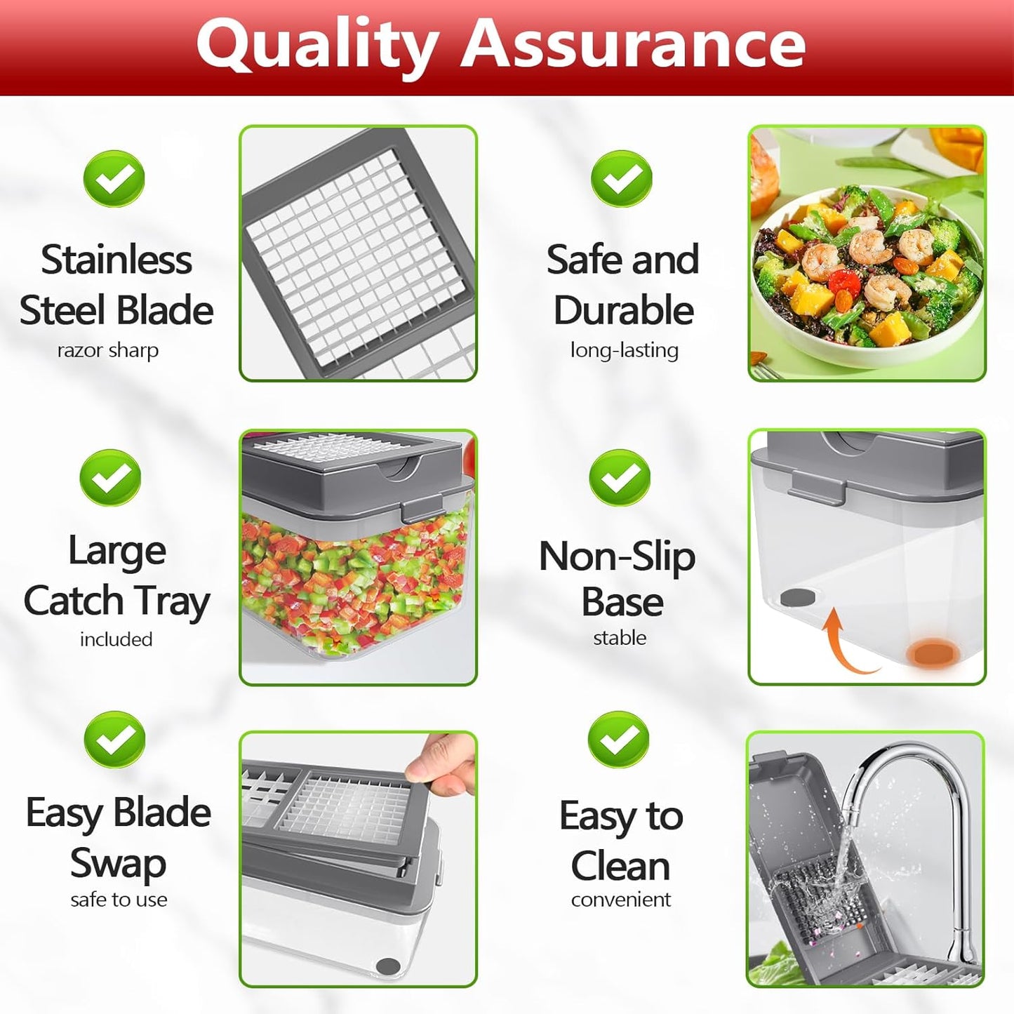 Vegetable Chopper, Onion Chopper Dicer, Mandoline Slicer with Container, Vegetable Cutter for Salad Potato Carrot Garlic（2 Blades, Grey）