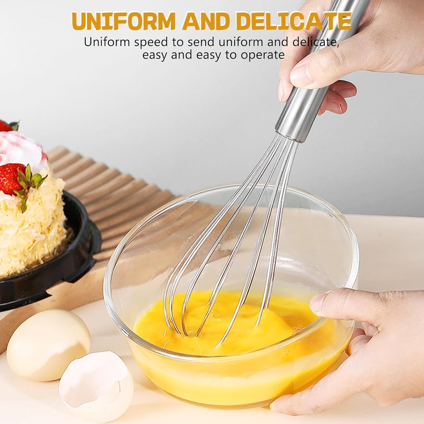 NileHome Stainless Steel Whisk Set 8" 10" Hand Blender + 12" Semi-Automatic Rotary Kitchen Whisk Kitchen Wisk Wire Whisks for Cooking, Whisking, Blending, Beating, Stirring- 3 Pack...