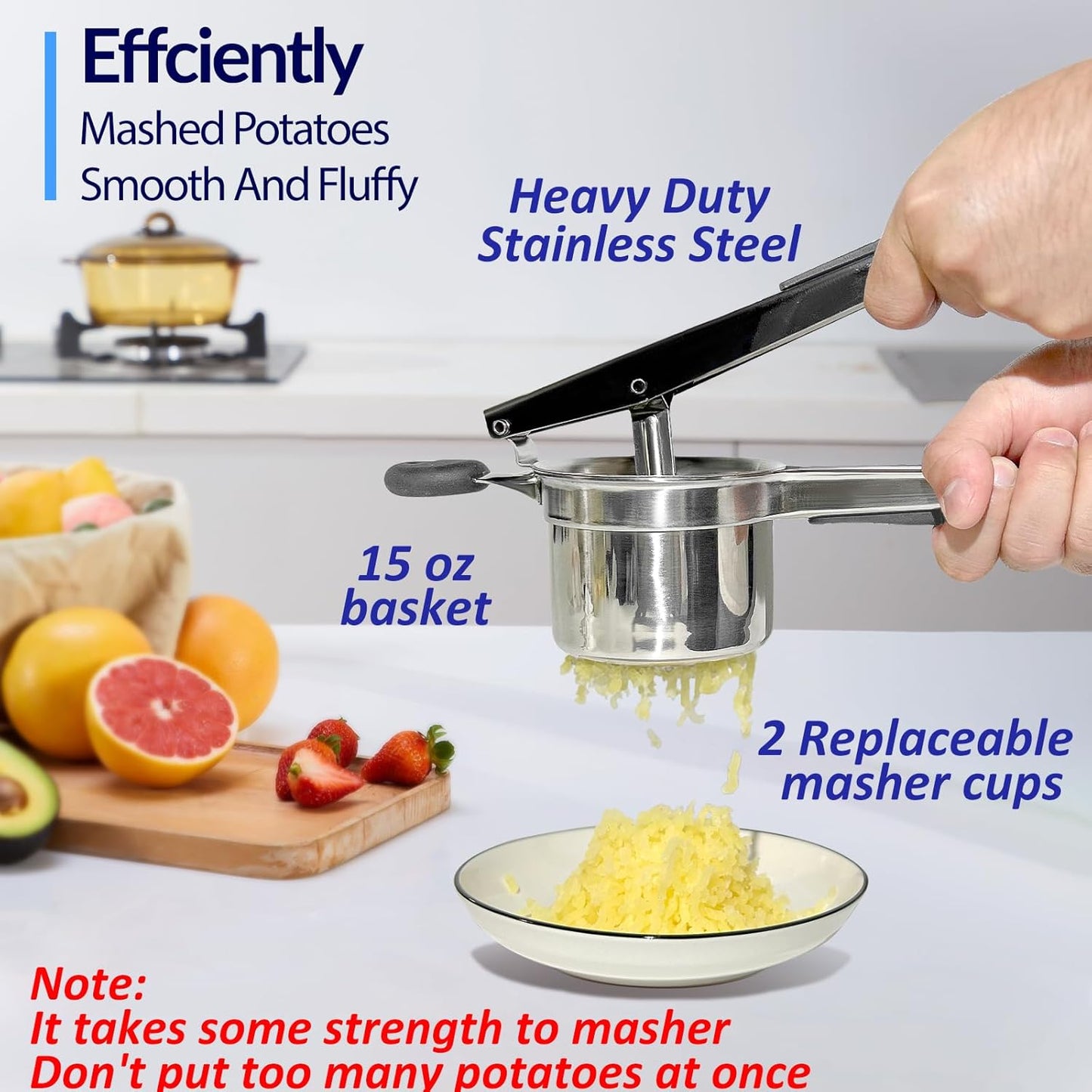 SPEENSUN Potato Ricer, Ricer For Mashed Potatoes, 15 OZ Heavy Duty Stainless Steel Potato Masher Make Fluffy Mashed Potatoes, Fixed Disc Spaetzle Maker Without Messy, With Silicone Handle