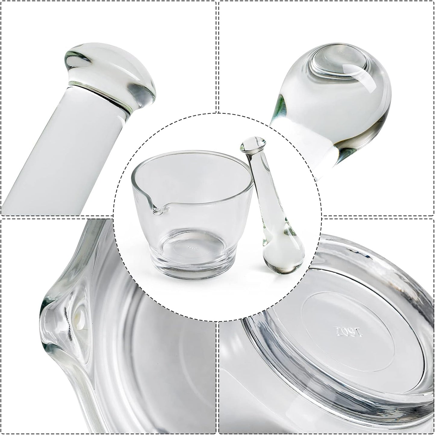 16oz Glass Mortar and Pestle Bowl, Medicine Grinder and Mixer for Pharmacy or Science Lab