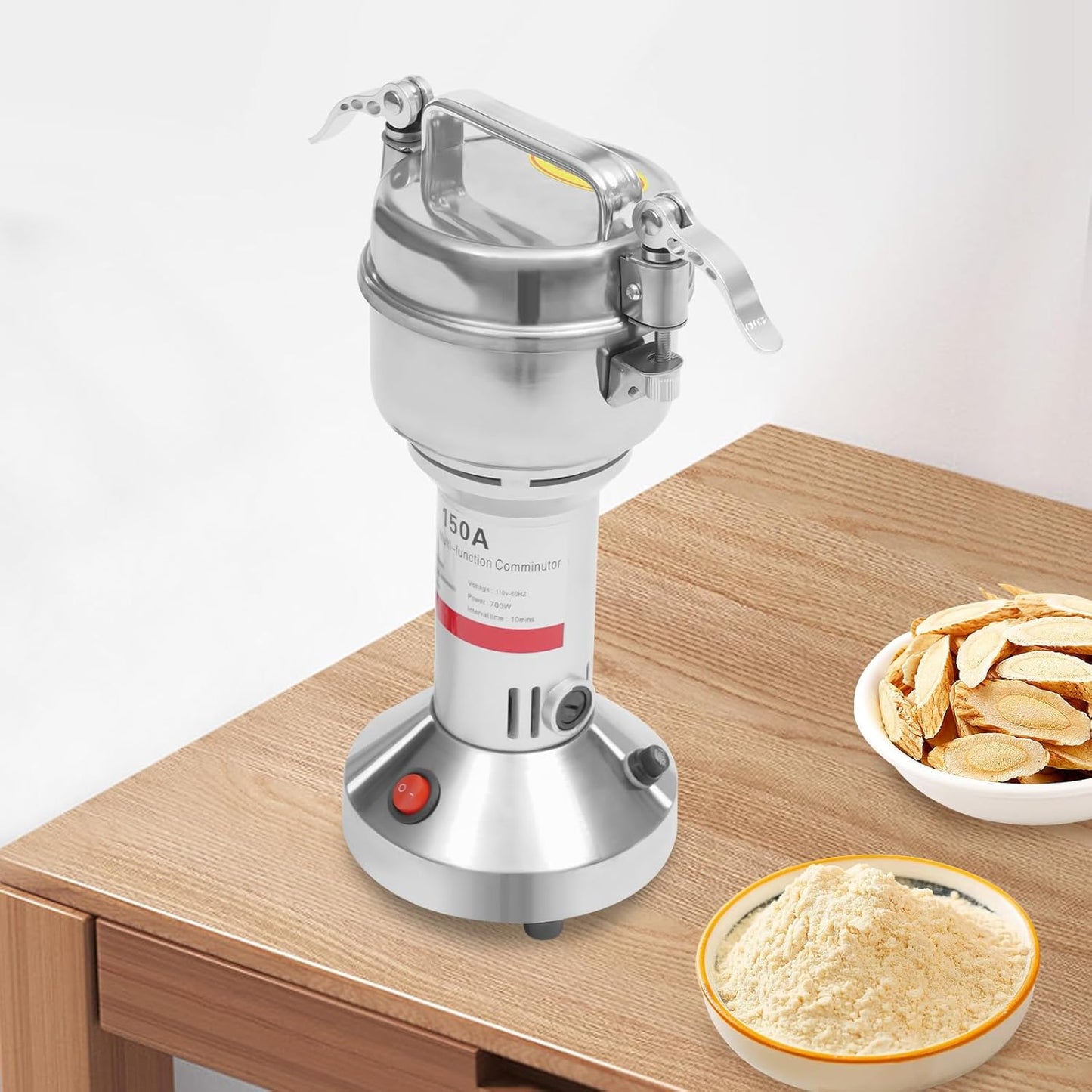 Electric Grain Mill Grinder, 150g/0.33lbs High-speed 28000r/min Food Grinder, 110V 850W Countertop Grain Mill for Dry Spice Herbs Grains Coffee Rice Pepper (150g)