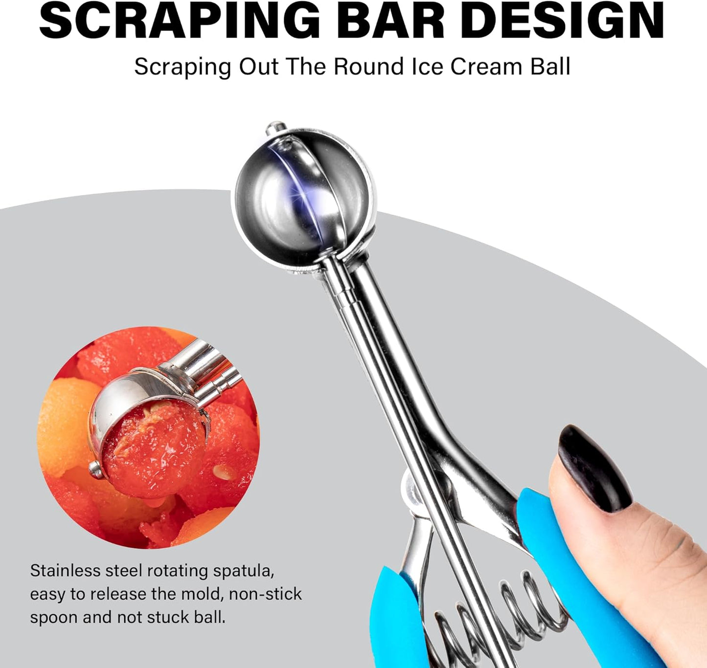 TJ POP Extra Small Cookie Scoop, 1 Tsp Cookie Scoop, Mini Ice Cream Scoop for Melon Baller, Cookie Dough, 0.2oz/ 25mm, Easy Squeeze & Release, Sky Blue