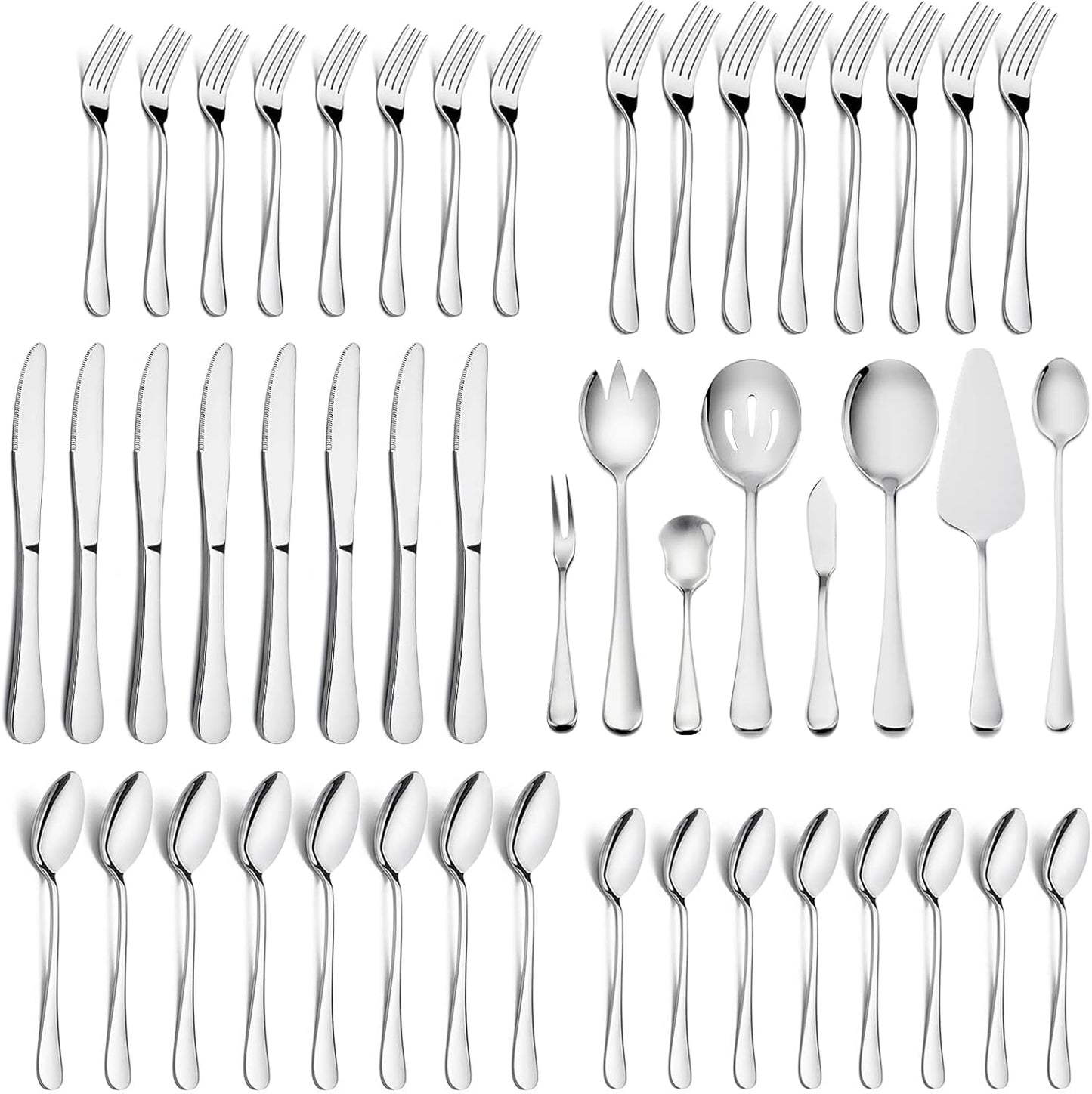 HaWare 68 Pieces Silverware Set with Serving Set, Stainless Steel Modern Flatware Eating Utensils Set, Includes Forks/Spoons/Dinner Knives, Service for 12, Mirror Polished, Dishwasher Safe