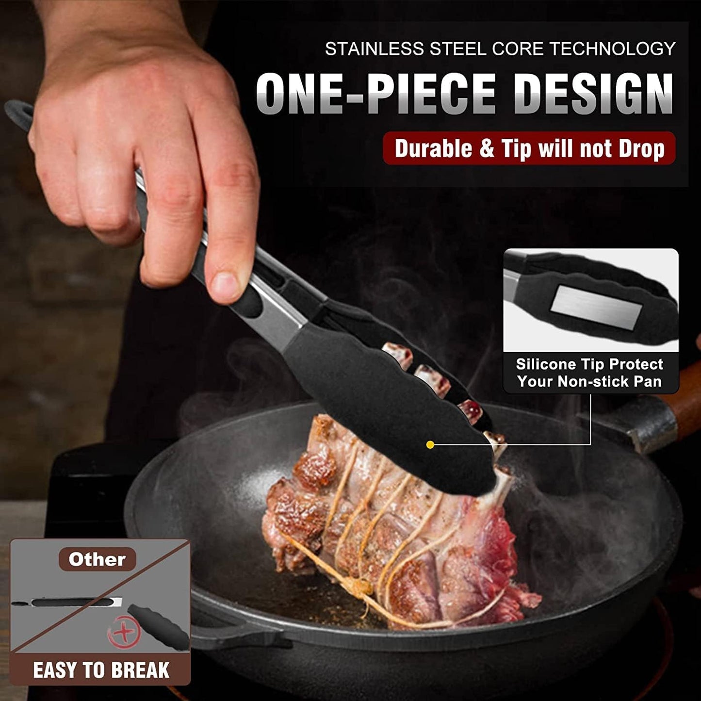 Walfos Small Silicone Tongs for Cooking- 7 inch Mini Kitchen Tongs with Silicone Tips, Great for Cooking, Turning, Serving, Food tongs Set of 3