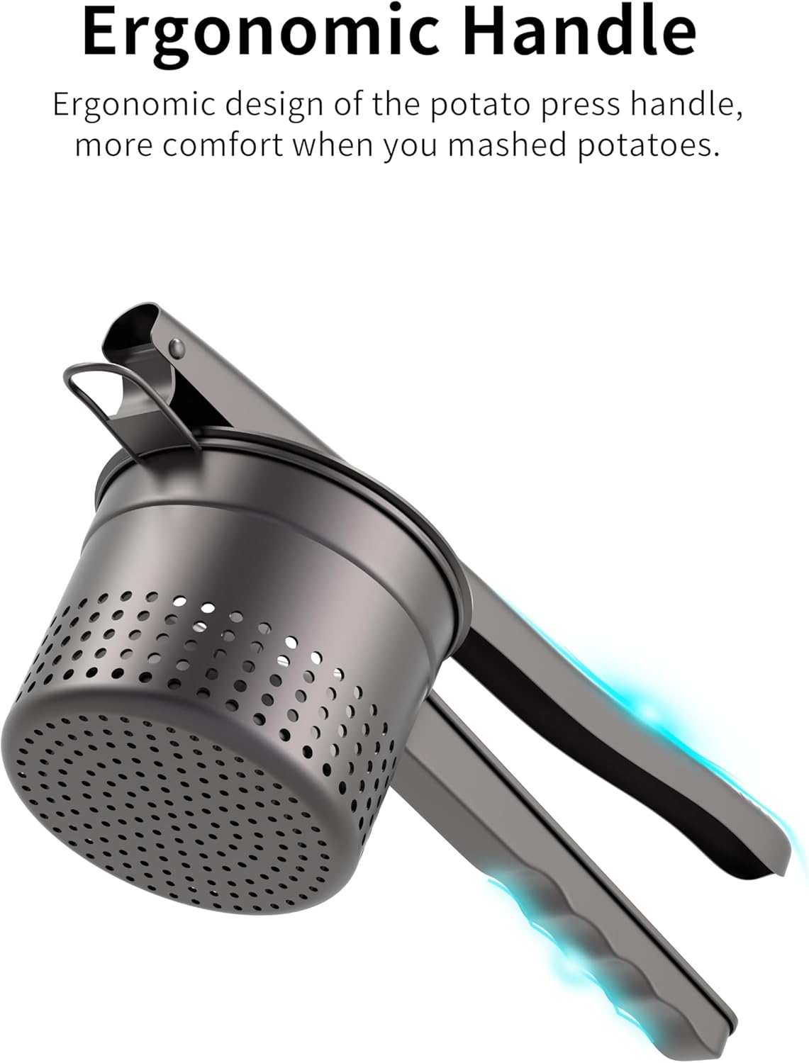 Large 15oz Potato Ricer Masher, Heavy Duty Stainless Steel Potato Masher with Ergonomic Handle, Masher and Ricer Kitchen Tool for Mashed Potatoes, Noodle Maker, Black