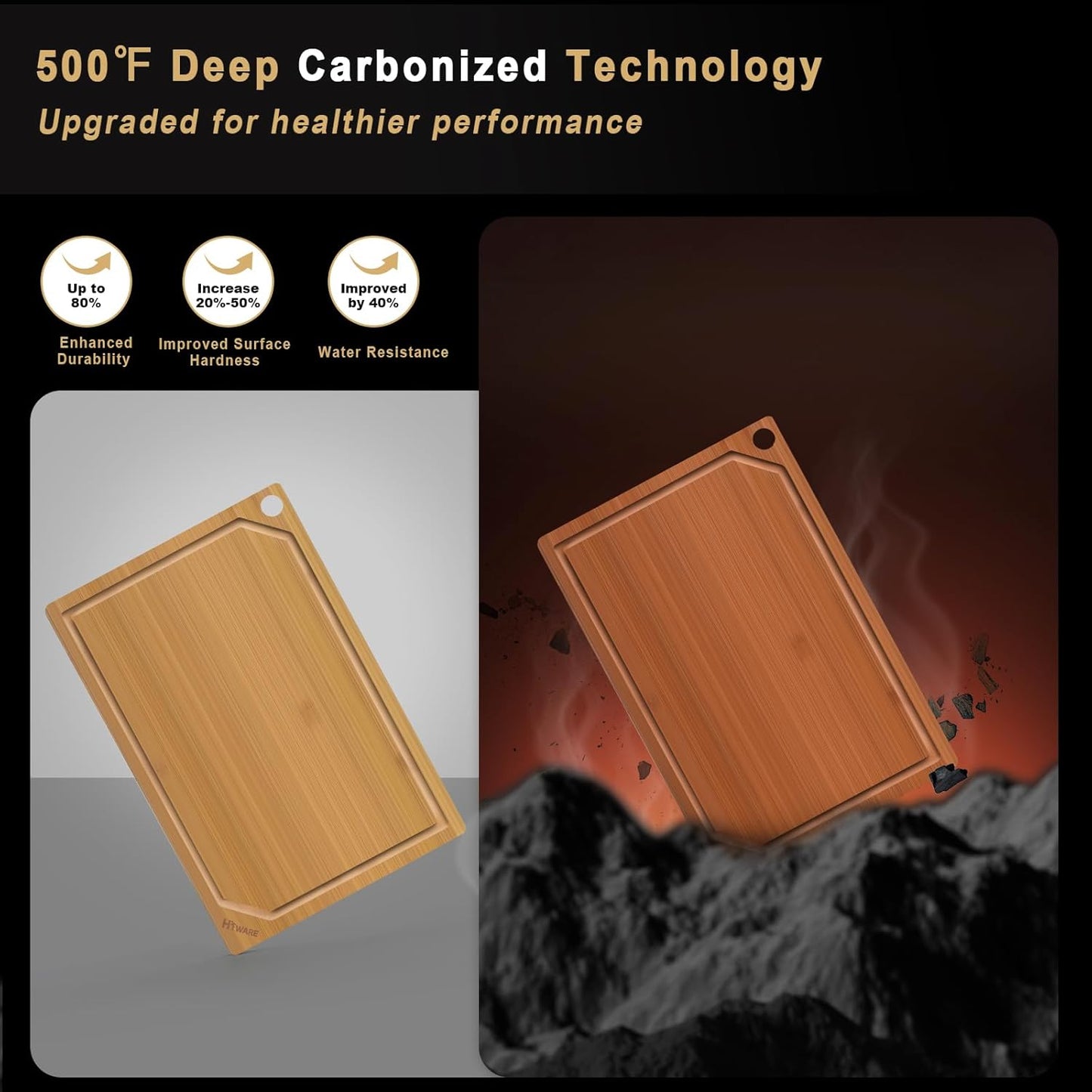 Hiware 4 Pieces Extra Large Wooden Cutting Boards Set- Bamboo Cutting Boards for Kitchen Meal Prep & Serving, Cutting Board with Deep Juice Groove & Built-in Handles, Charcuterie & Chopping Board