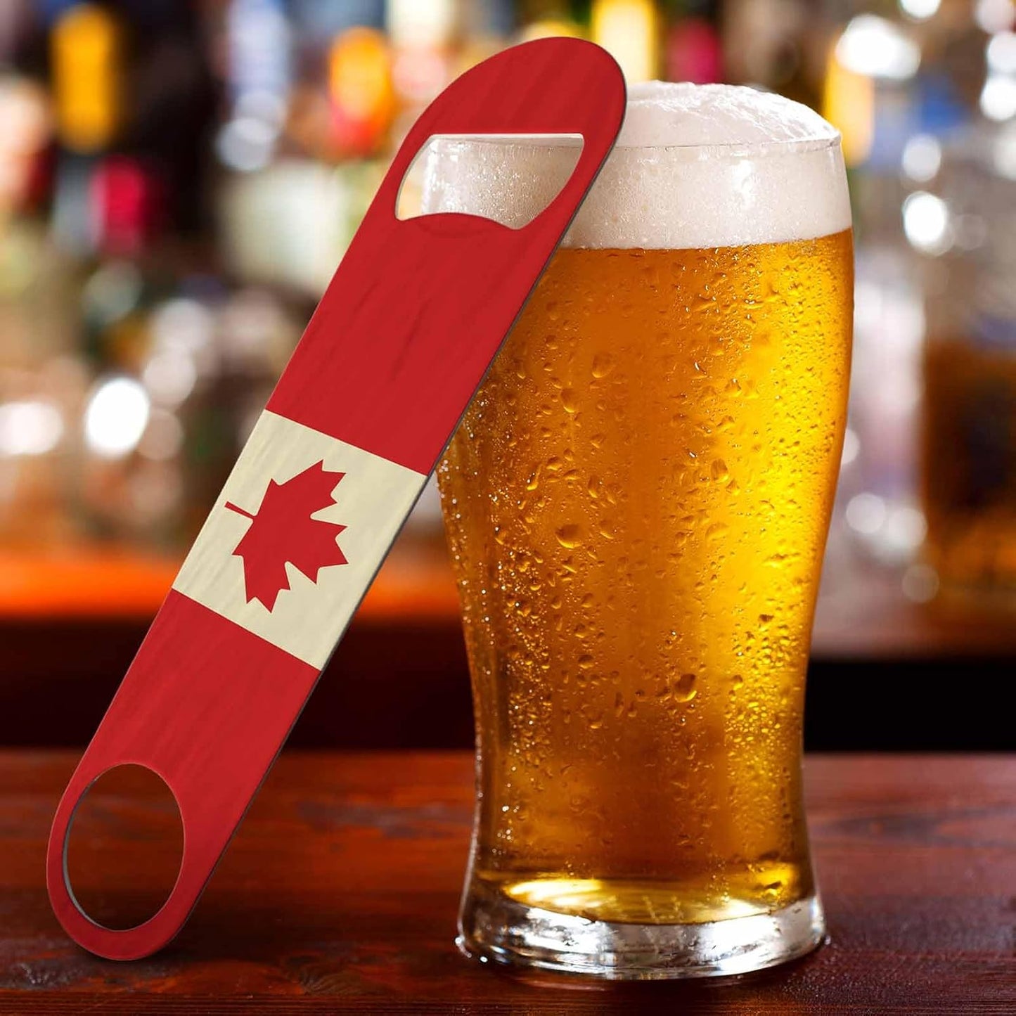 Canada Flag Stainless Steel Bottle Opener Maple Leaf Country Flag Rectangle Rough Stripes Red and Yellow Flat Beer Bottle Opener Keychain for Home Kitchen Bar Restaurant Party Birthday Gift