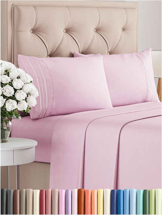 King Size 4 Piece Sheet Set - Comfy Breathable & Cooling Bed Sheets Set - Hotel Luxury Bedding for Women, Men, Kids, Teens, Boys & Girls - Deep Pockets, Soft and Wrinkle Free - Oeko-Tex - Light Pink