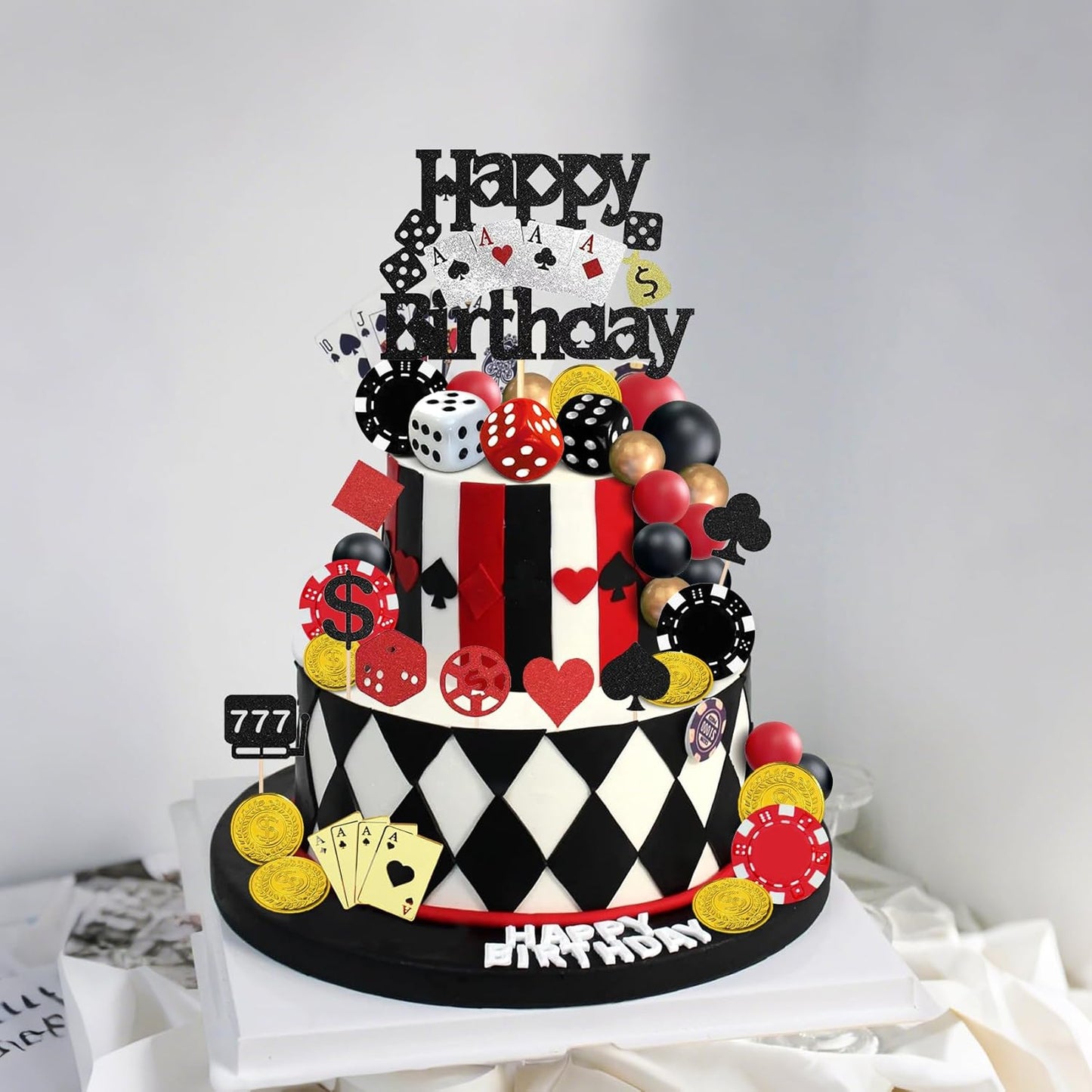 Knana 35Pcs Casino Cake Toppers Dice Poker Cake Topper Casino Theme Party Decorations