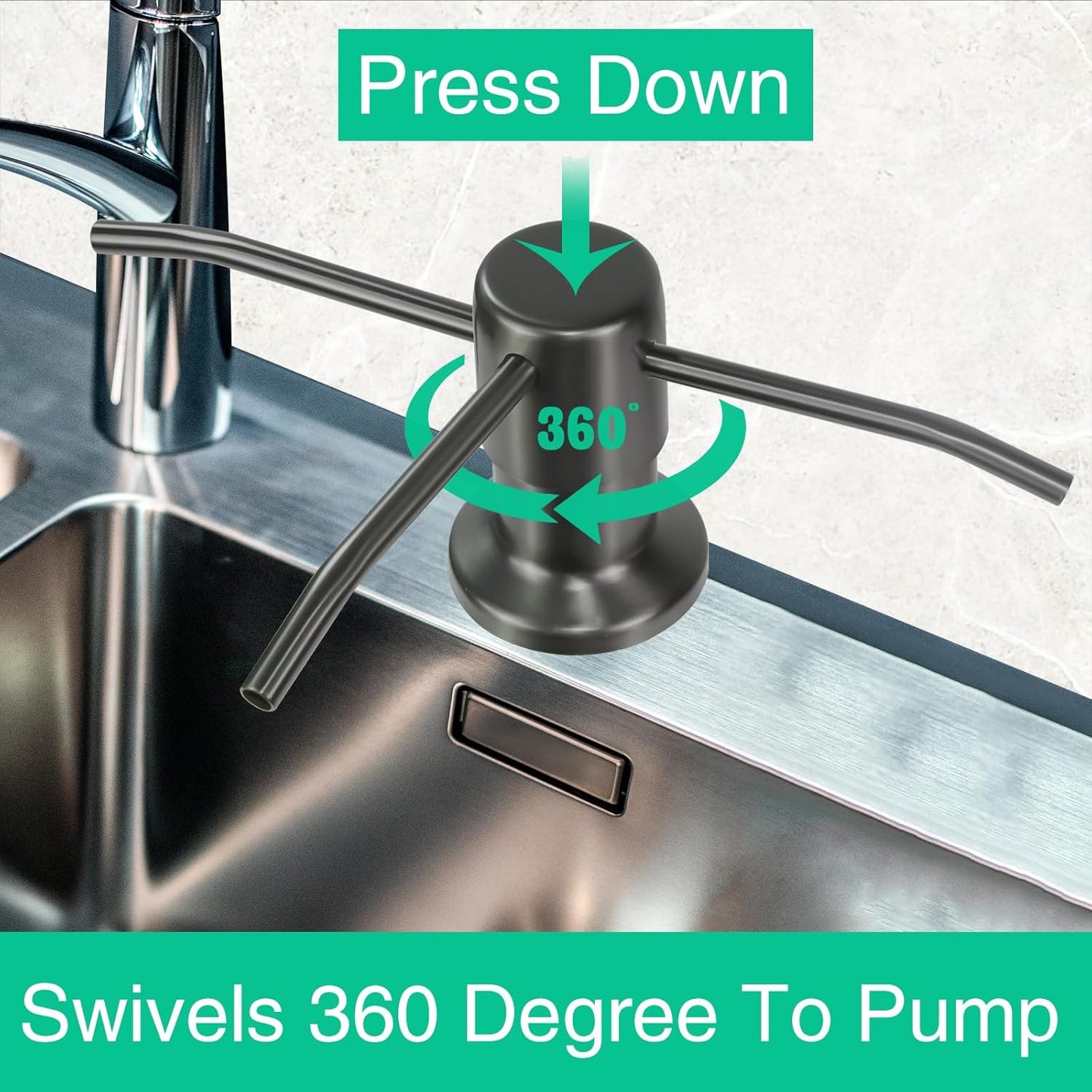 Soap Dispenser for Kitchen Sink, Built in Sink Soap Dispenser, Countertop Soap Dispenser Pump with 47" Extension Tube kit, No Need to Fill Little Bottle Again, Gray