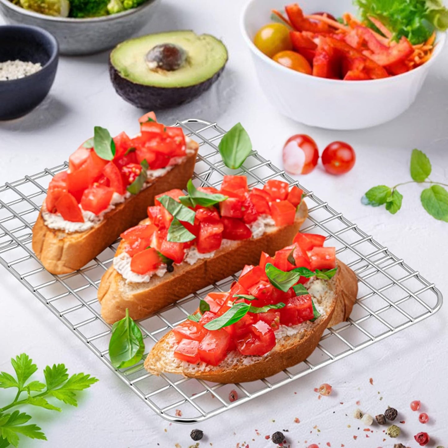 Small Baking Cooling Rack Set of 2, E-far Stainless Steel Toaster Oven Rack for Cooking Roasting Grilling Broiling Meat Bacon, 9.7” x 7.3” Metal Bakeable Wire Racks for Cookie Cake - Dishwasher Safe