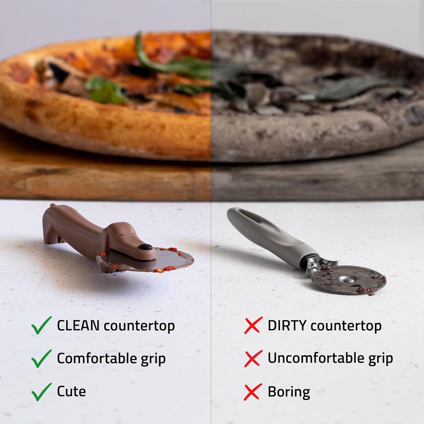 Peleg Design Puperoni Cute Pizza Cutter Wheel – Dog-Shaped Plastic Pizza Cutter Wheel with Stainless Steel Blade & Durable Plastic Handle, Fun Kitchen Gadget