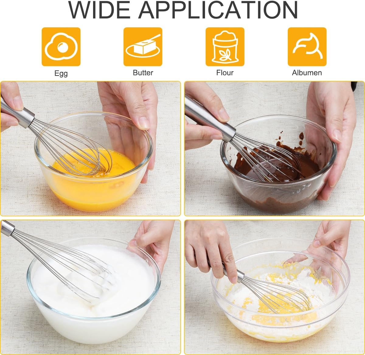 HOTEC 4 Pieces Stainless Steel Whisks Set Wire Whisk Balloon Whisk Egg Beater Kitchen Utensils for Stirring, Beating, Blending