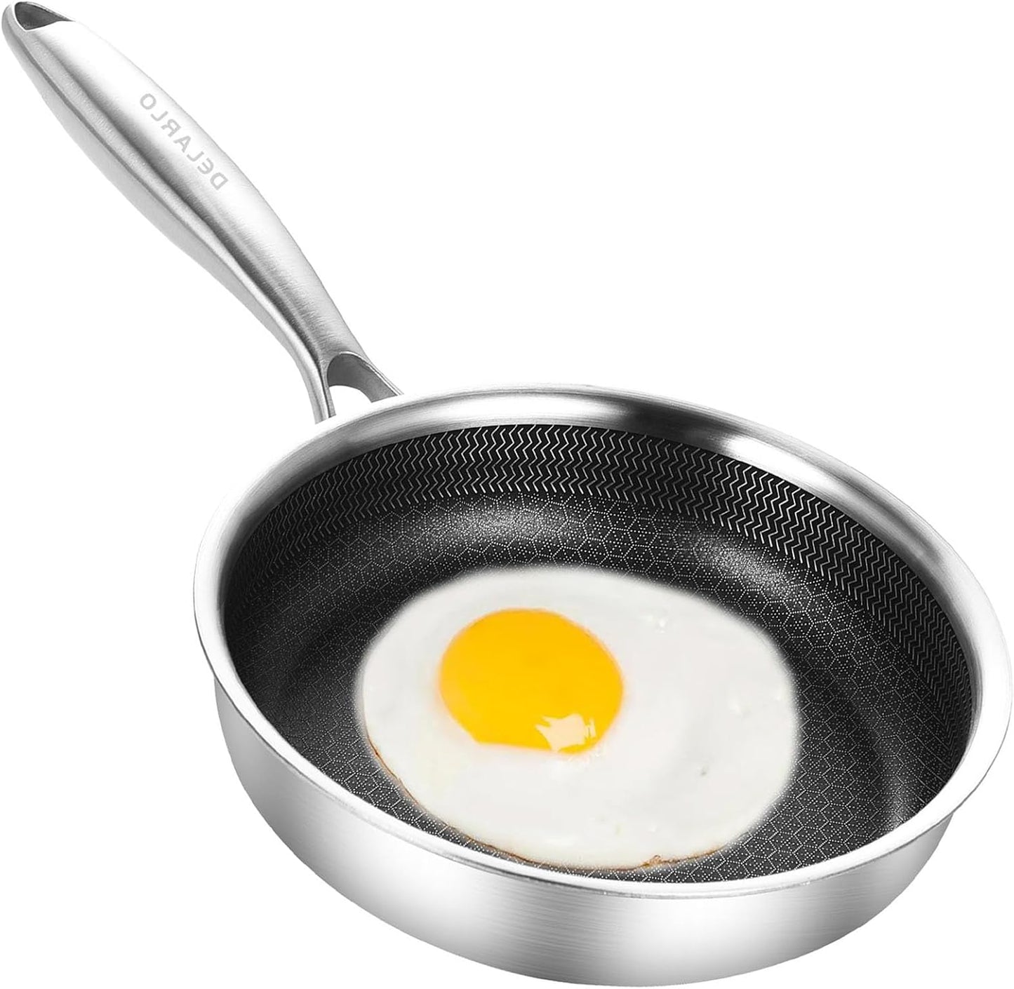 DELARLO Tri-Ply Stainless Steel 5.5 Inch Omelet Pans, Small Frying Pan Compatible with All Cooktops 500℉,Oven Safe Mini Skillet