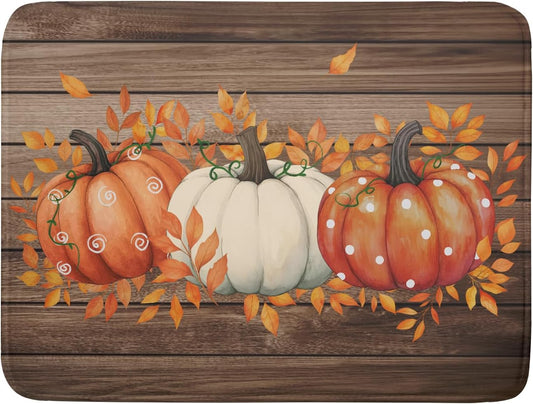 Autumn Pumpkin Dish Drying Mat Rustic Wood Dish Drainer Mats Fast Dry Microfiber Reversible Dish Drying Pad Kitchen Decoration 18x24 inch